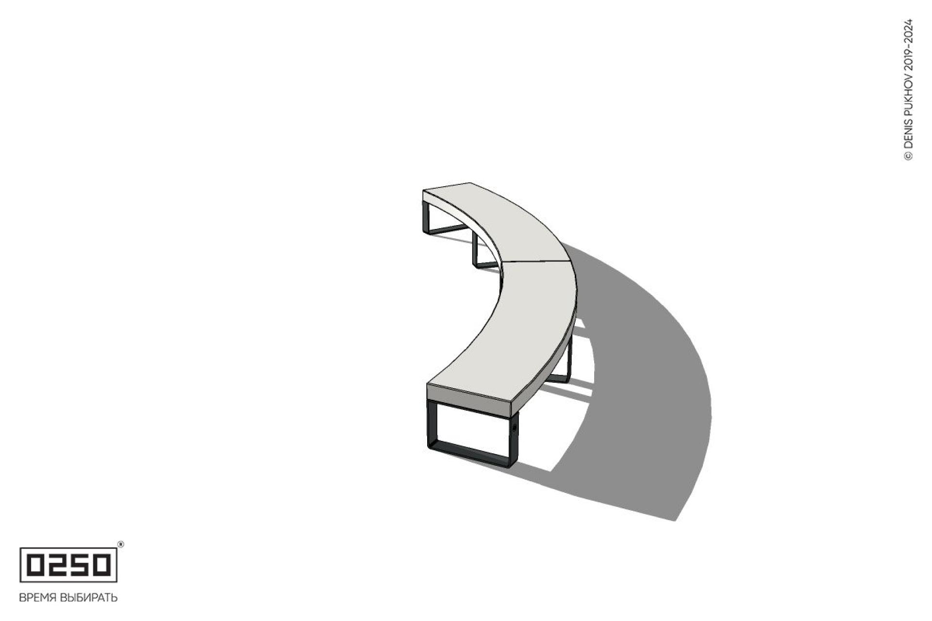 Уличная Бетонная дуговая скамейка большого радиуса двухпролетная на ножках производство 0250