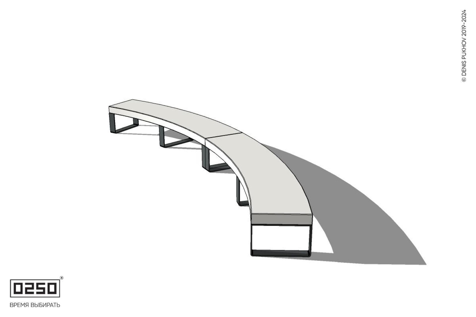 Уличная Бетонная дуговая скамейка большого радиуса двухпролетная на ножках производство 0250