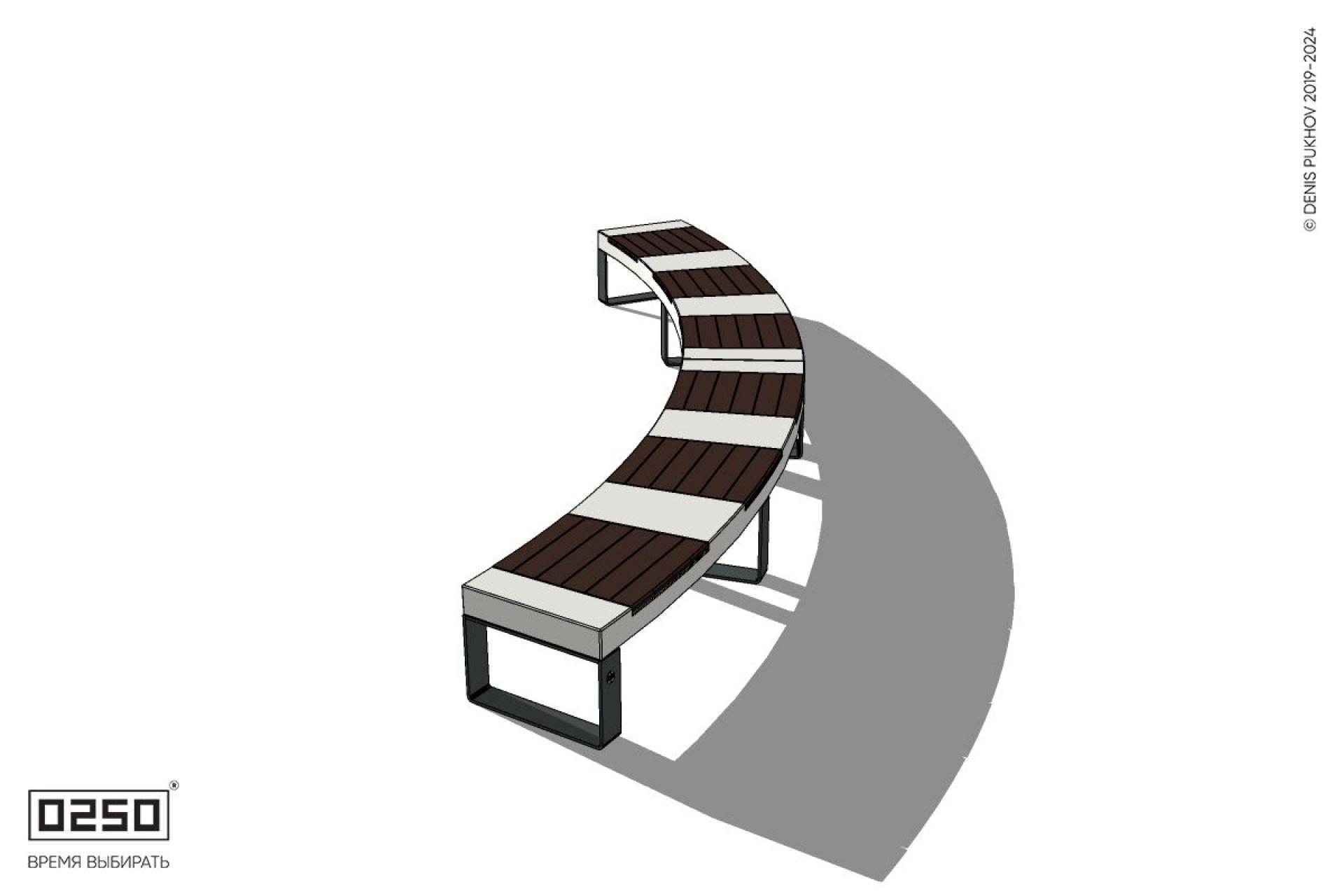 Уличная Скамейка дуговая двухпролетная большого радиуса на ножках производство 0250, module