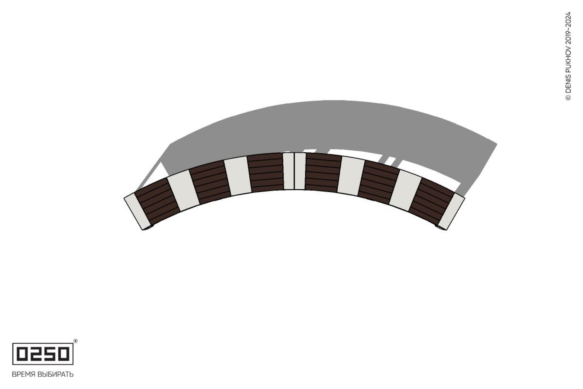 Уличная Скамейка дуговая двухпролетная большого радиуса на ножках производство 0250