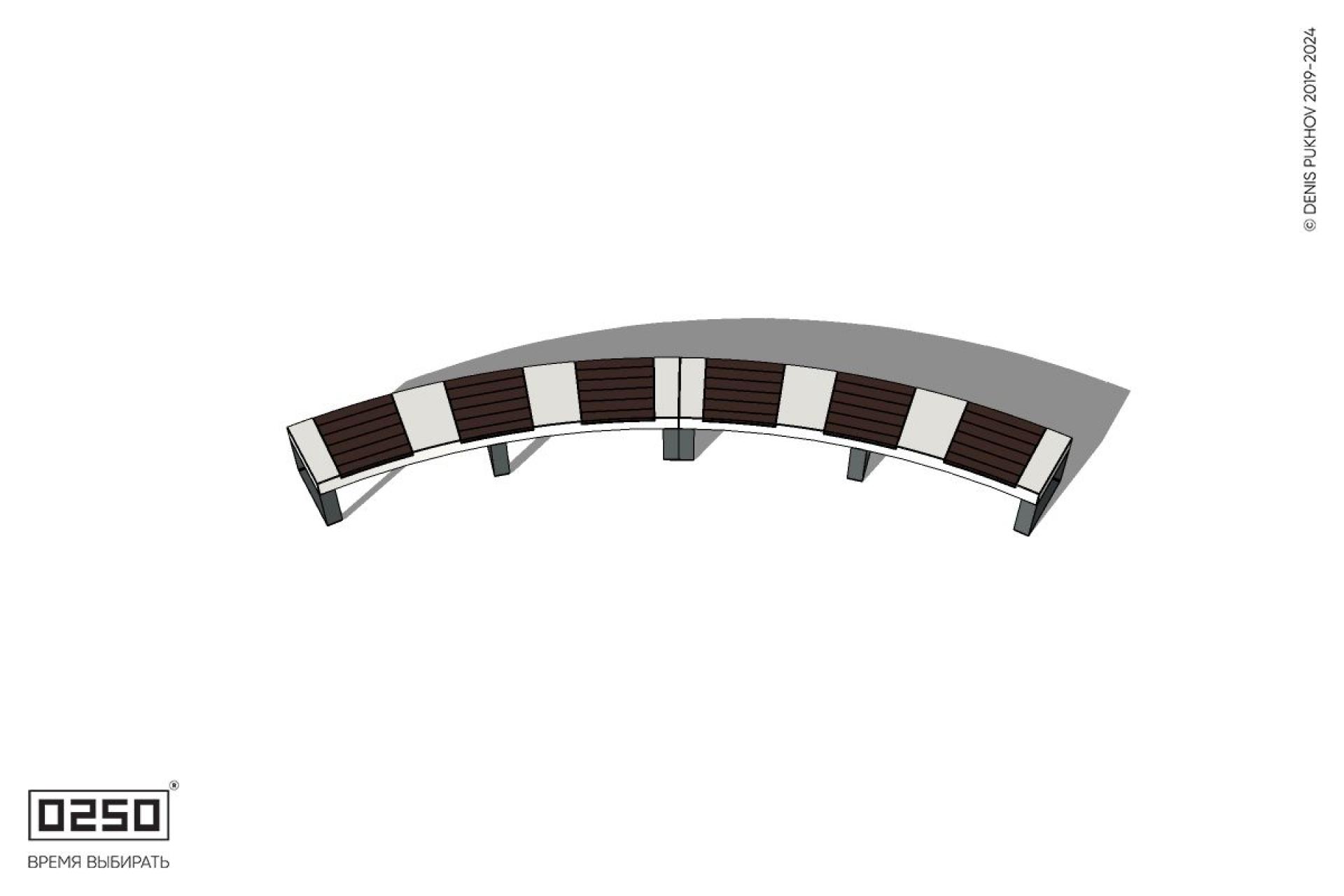 Уличная Скамейка дуговая двухпролетная большого радиуса на ножках производство 0250