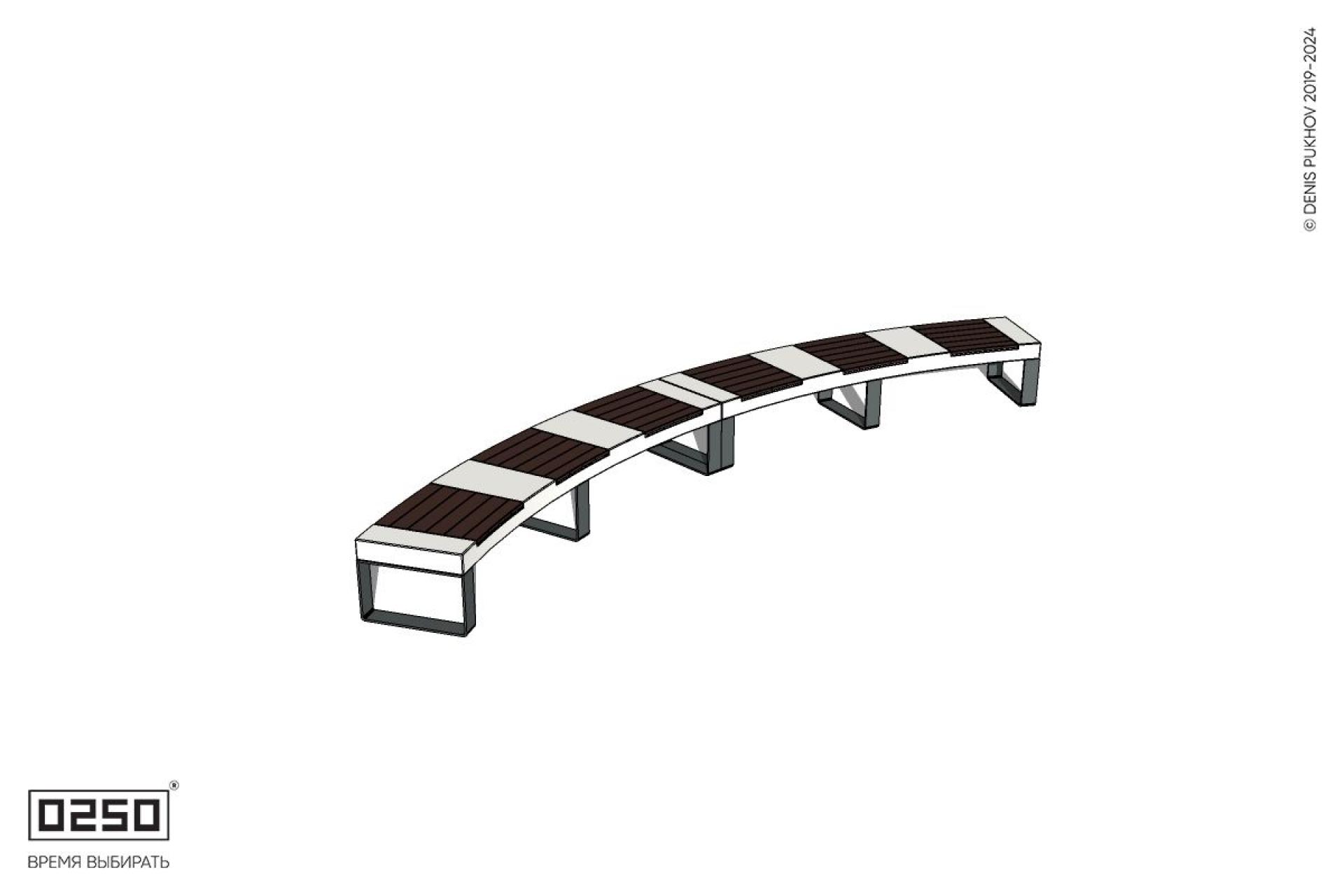 Уличная Скамейка дуговая двухпролетная большого радиуса на ножках производство 0250