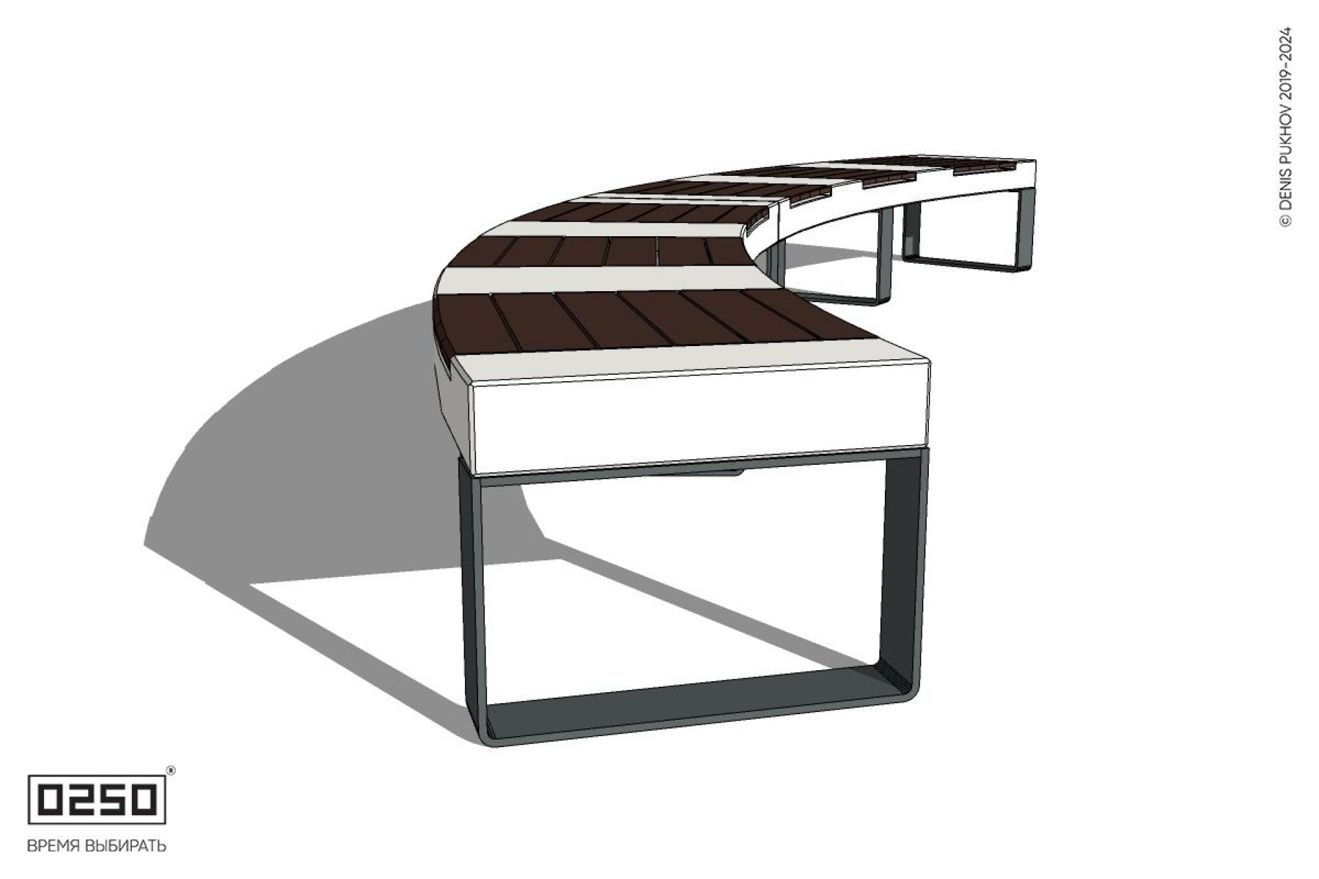 Уличная Скамейка дуговая двухпролетная большого радиуса на ножках производство 0250