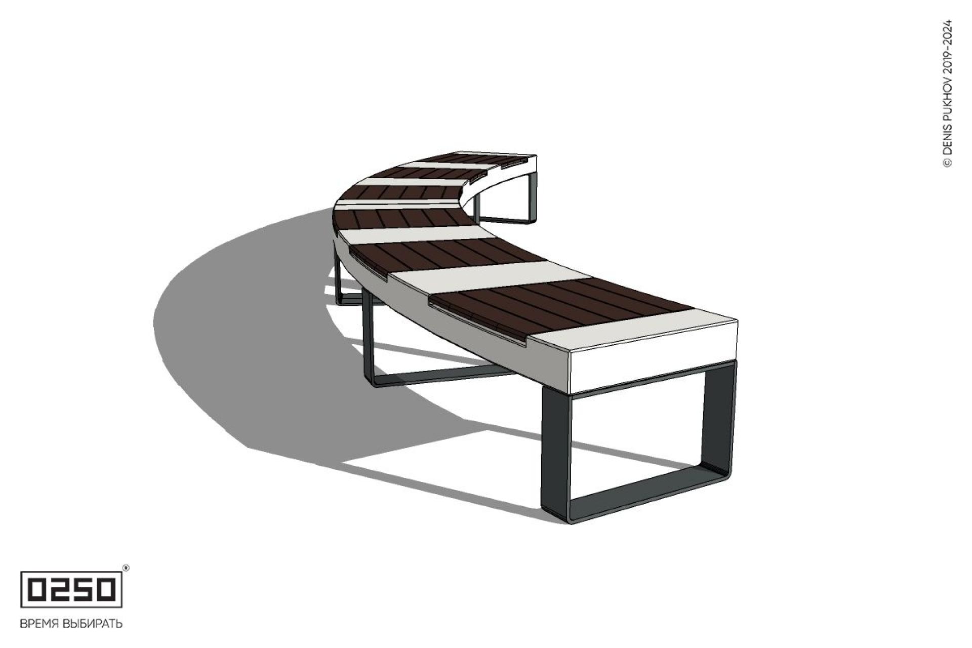 Уличная Скамейка дуговая двухпролетная большого радиуса на ножках производство 0250