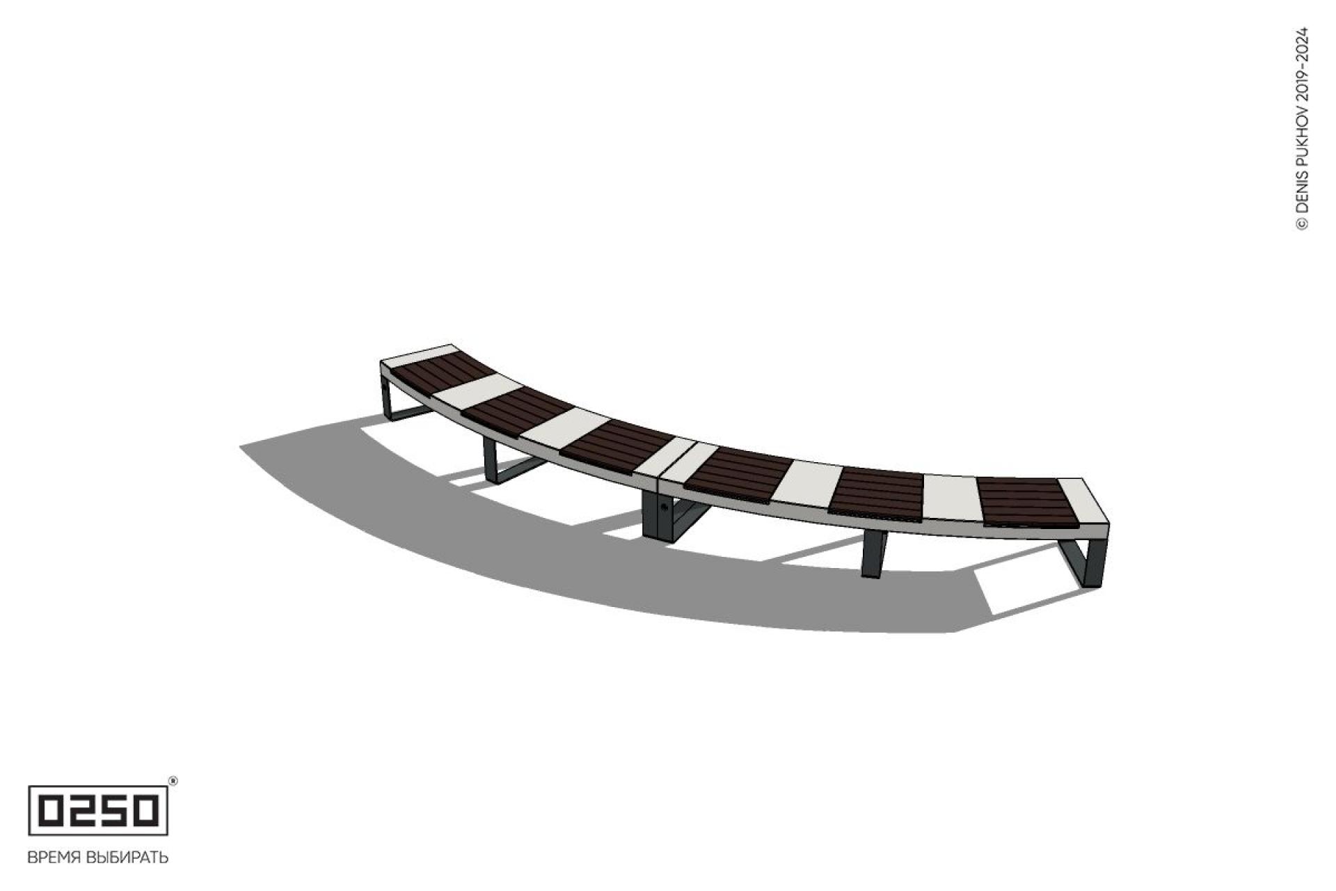 Уличная Скамейка дуговая двухпролетная большого радиуса на ножках производство 0250