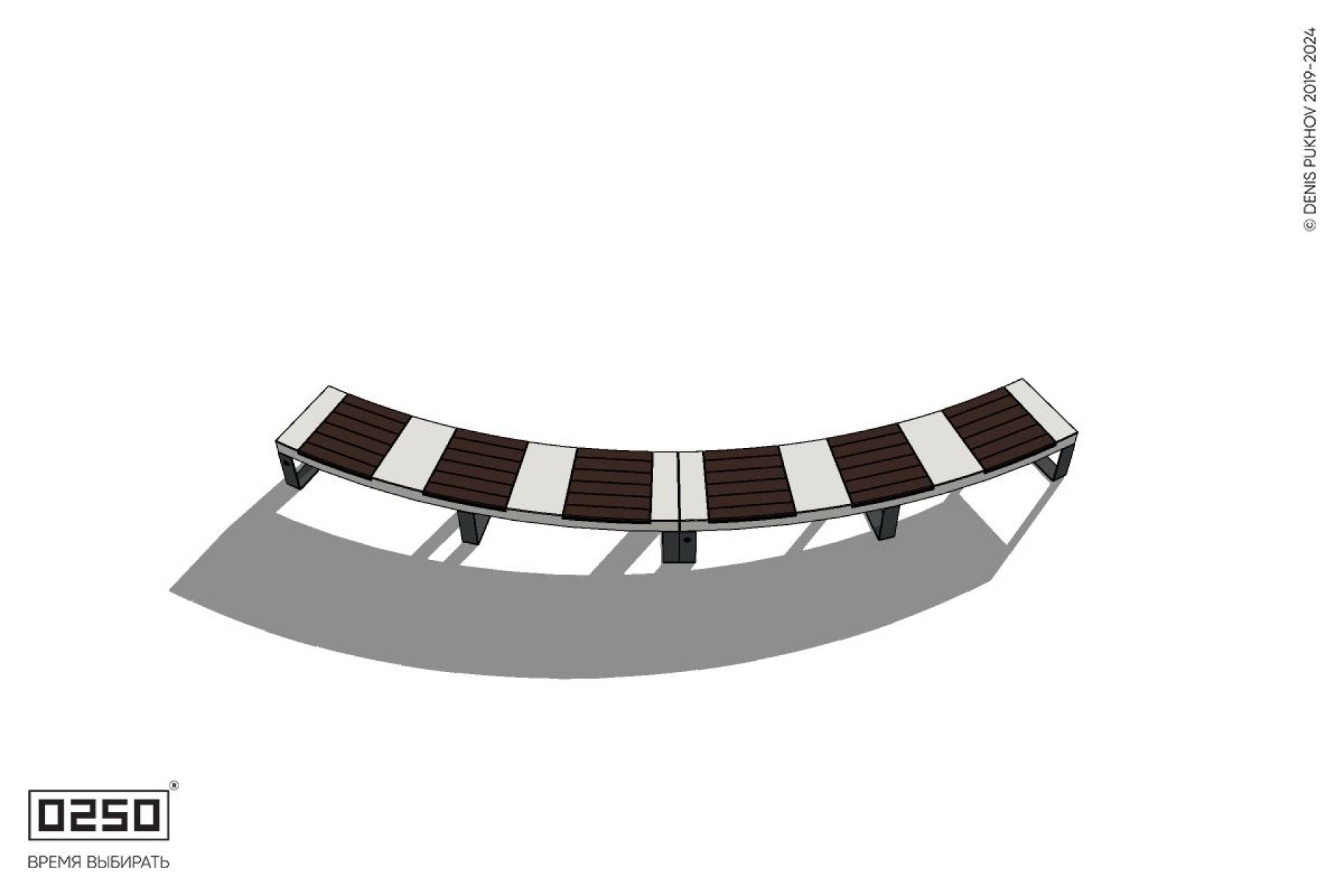 Уличная Скамейка дуговая двухпролетная большого радиуса на ножках производство 0250