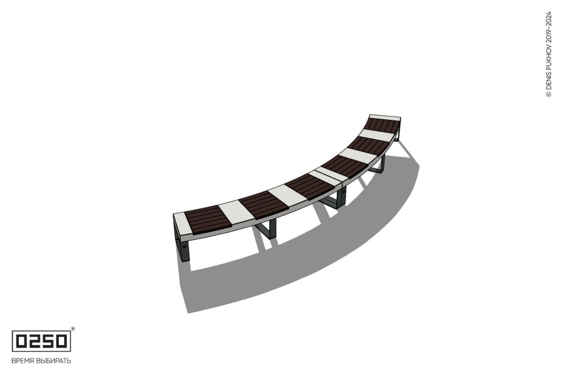 Уличная Скамейка дуговая двухпролетная большого радиуса на ножках производство 0250