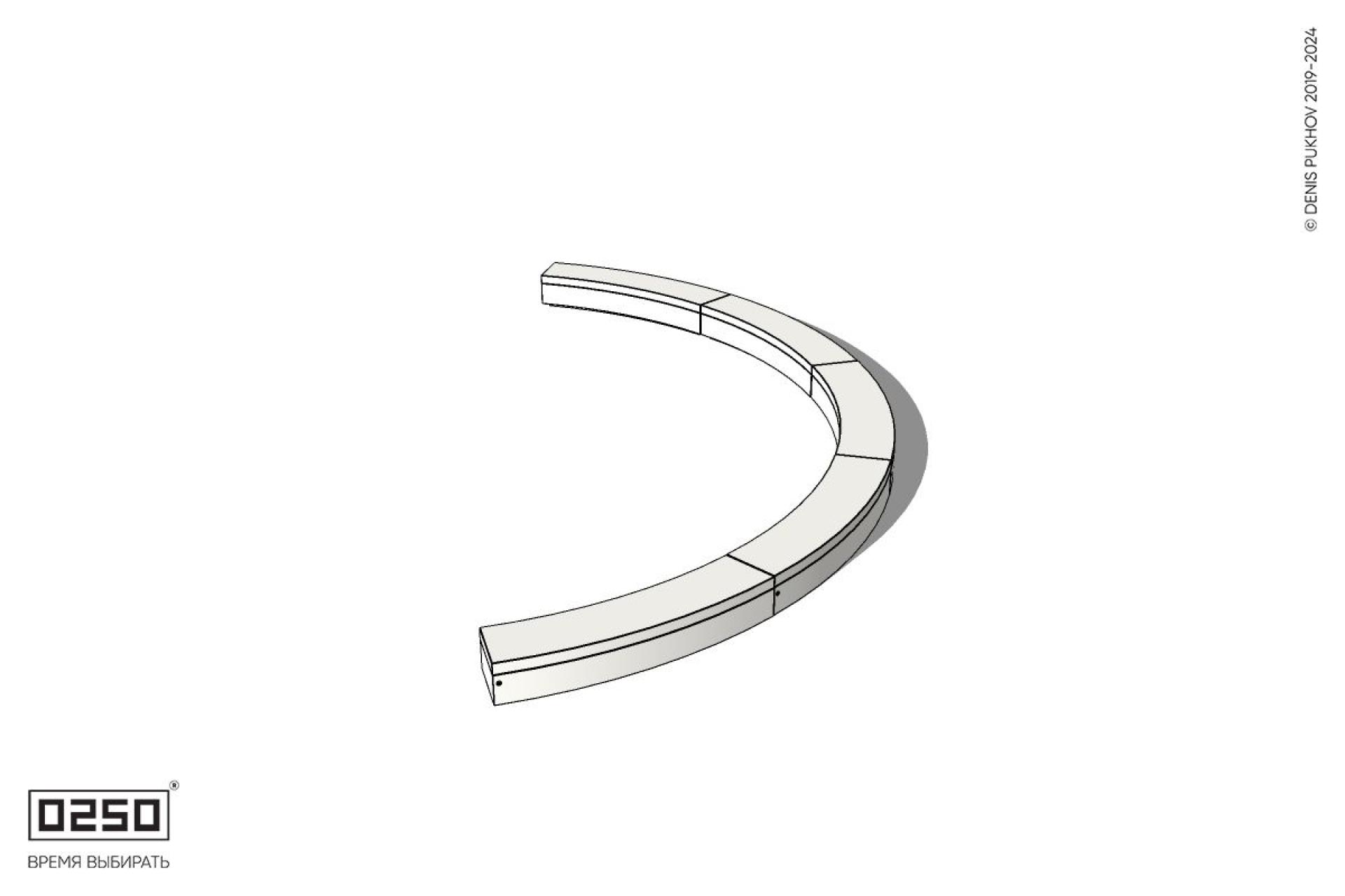 Уличная Бетонная дуговая скамейка большого радиуса пятипролетная на блоке производство 0250, module