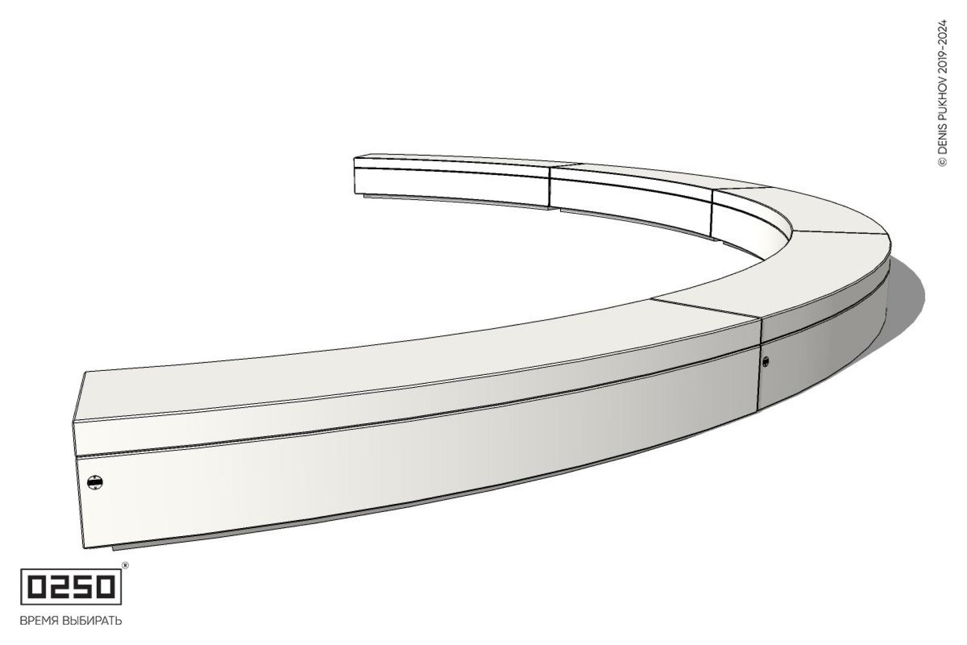 Уличная Бетонная дуговая скамейка большого радиуса пятипролетная на блоке производство 0250