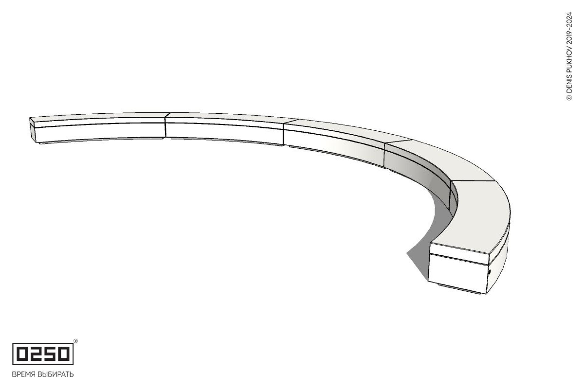 Уличная Бетонная дуговая скамейка большого радиуса пятипролетная на блоке производство 0250