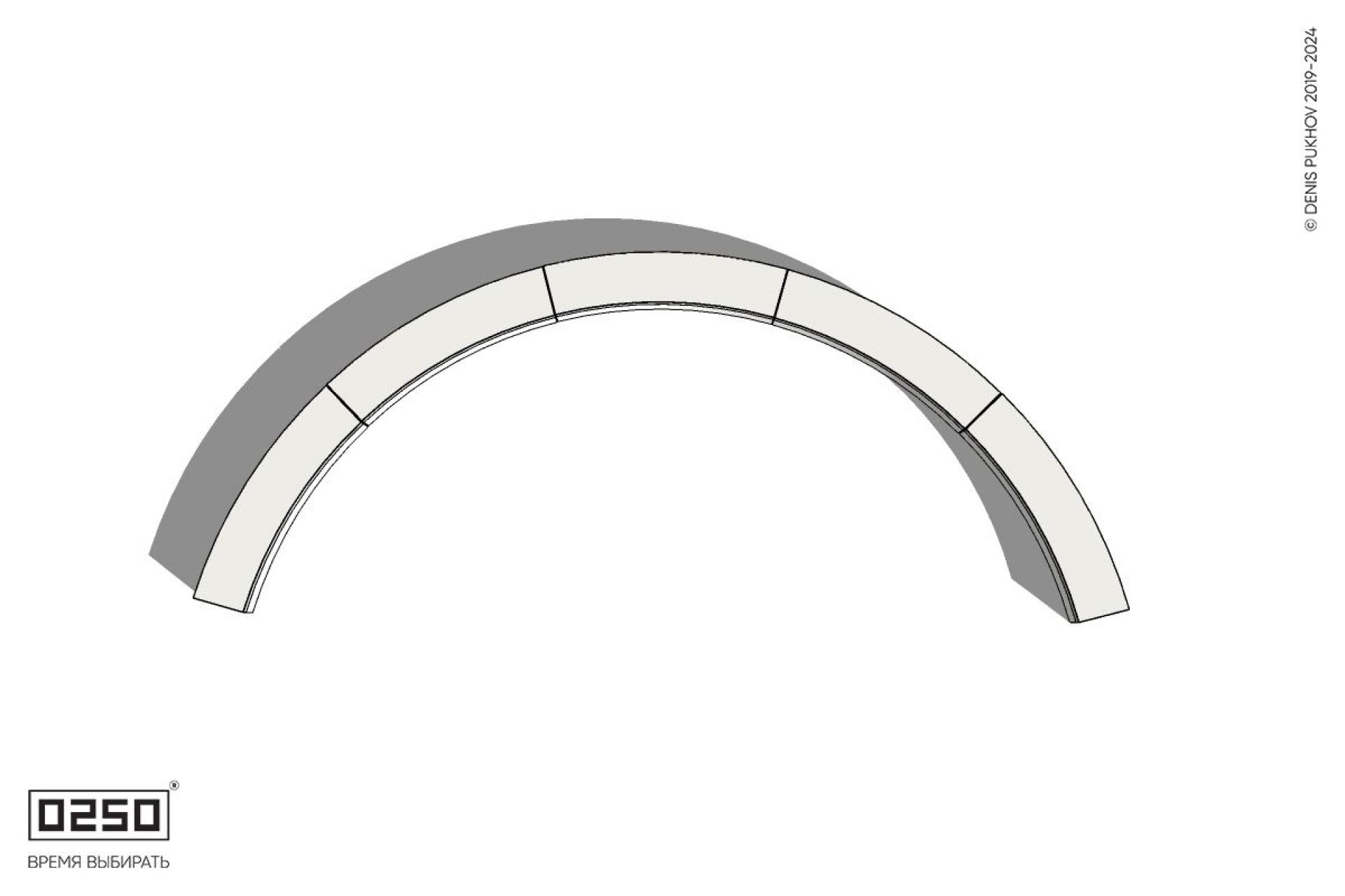 Уличная Бетонная дуговая скамейка большого радиуса пятипролетная на блоке производство 0250