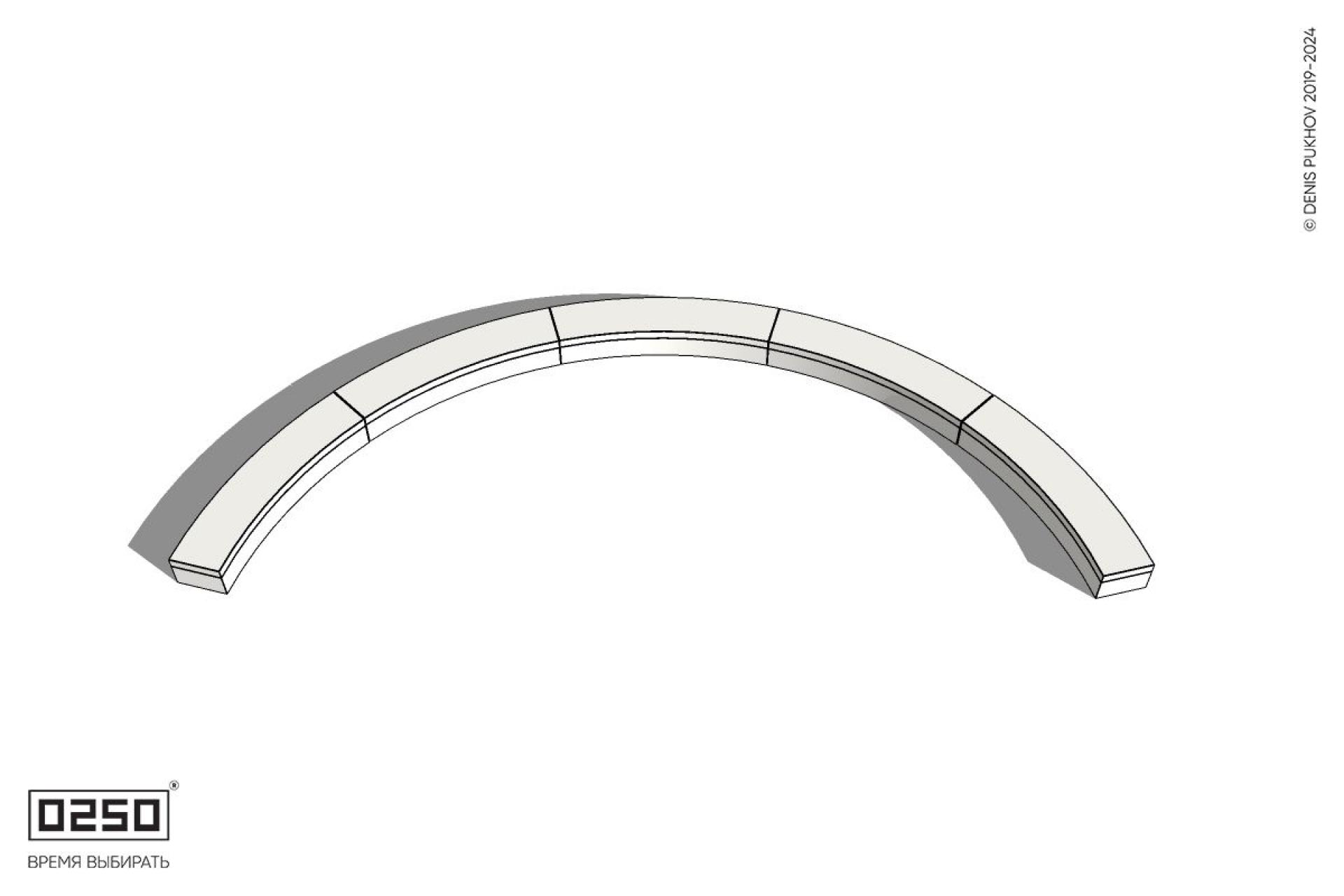 Уличная Бетонная дуговая скамейка большого радиуса пятипролетная на блоке производство 0250