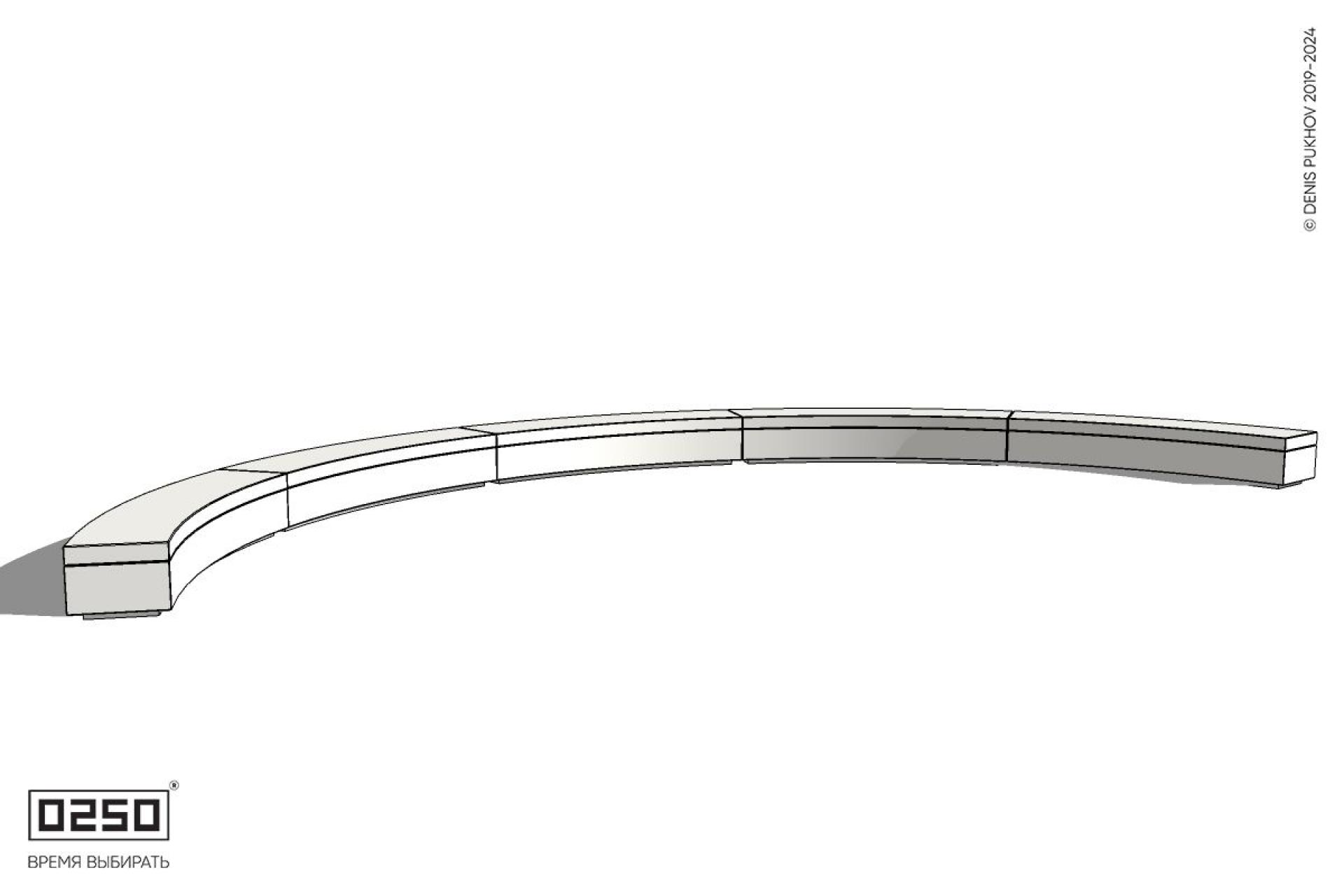 Уличная Бетонная дуговая скамейка большого радиуса пятипролетная на блоке производство 0250