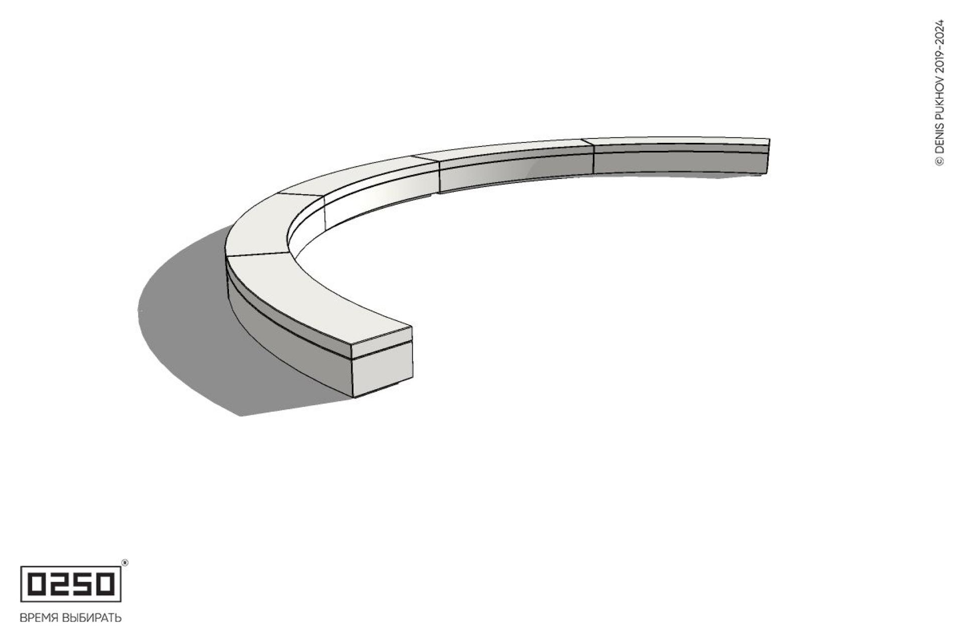 Уличная Бетонная дуговая скамейка большого радиуса пятипролетная на блоке производство 0250