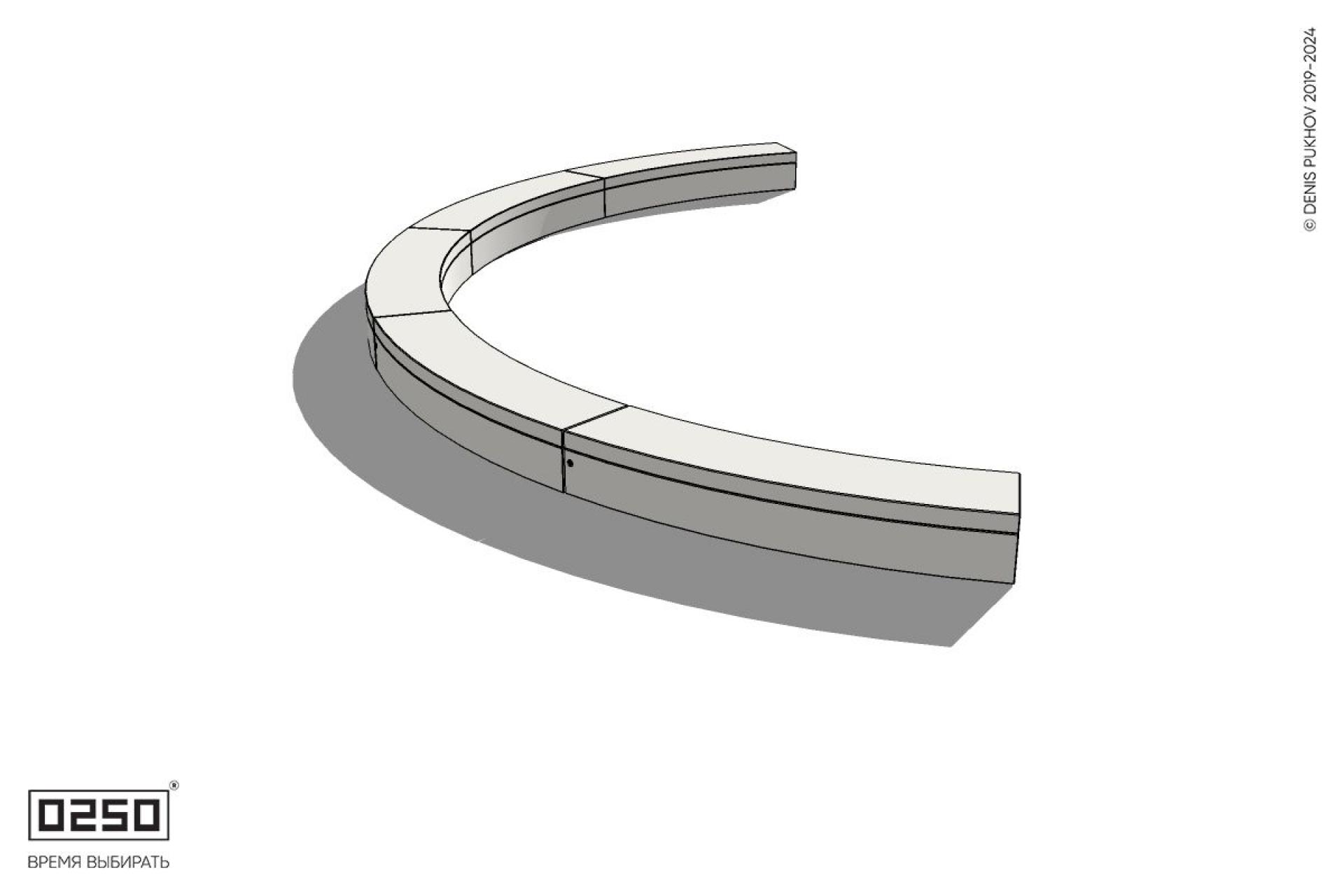 Уличная Бетонная дуговая скамейка большого радиуса пятипролетная на блоке производство 0250