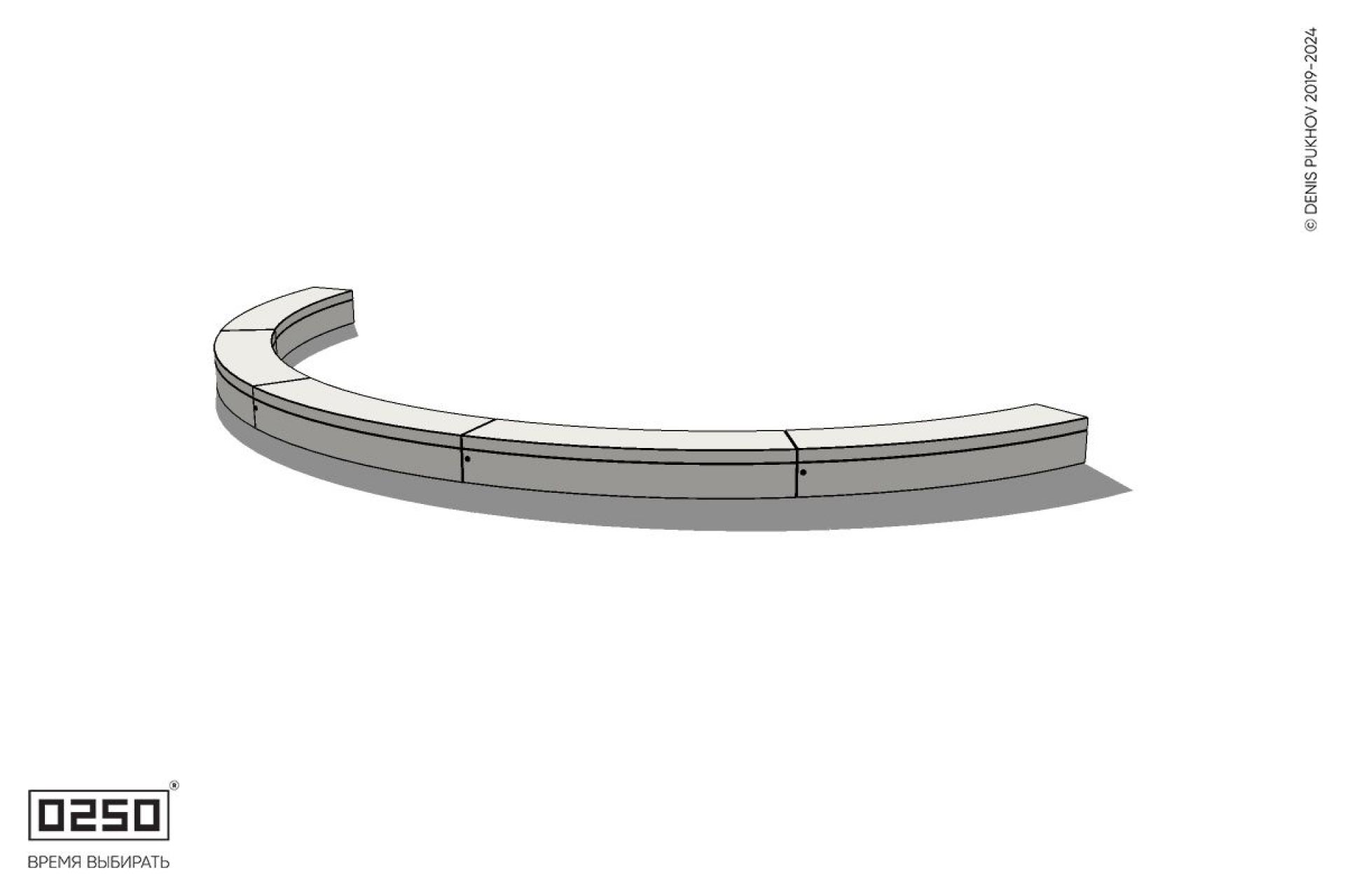 Уличная Бетонная дуговая скамейка большого радиуса пятипролетная на блоке производство 0250