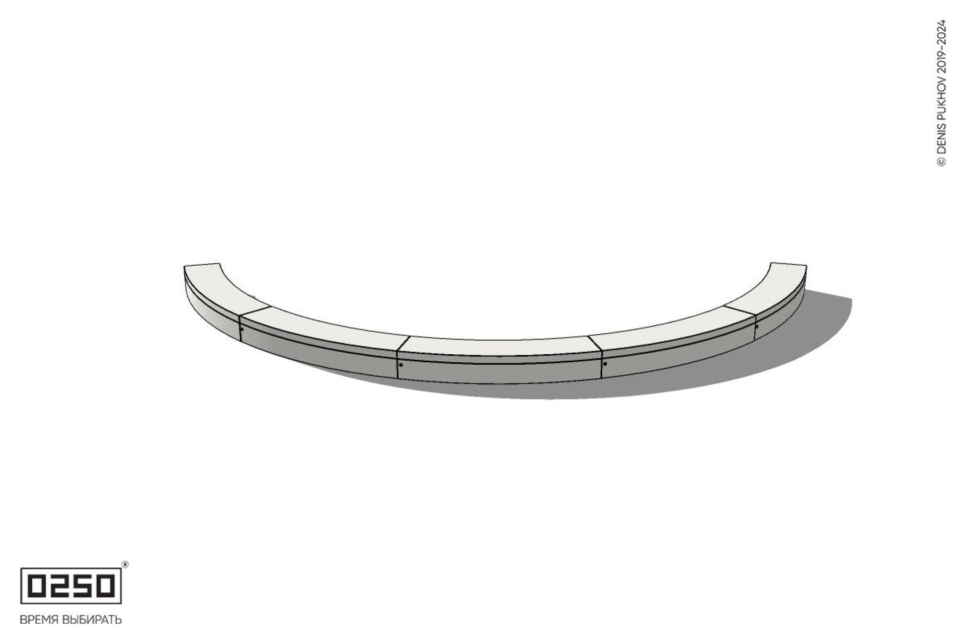 Уличная Бетонная дуговая скамейка большого радиуса пятипролетная на блоке производство 0250