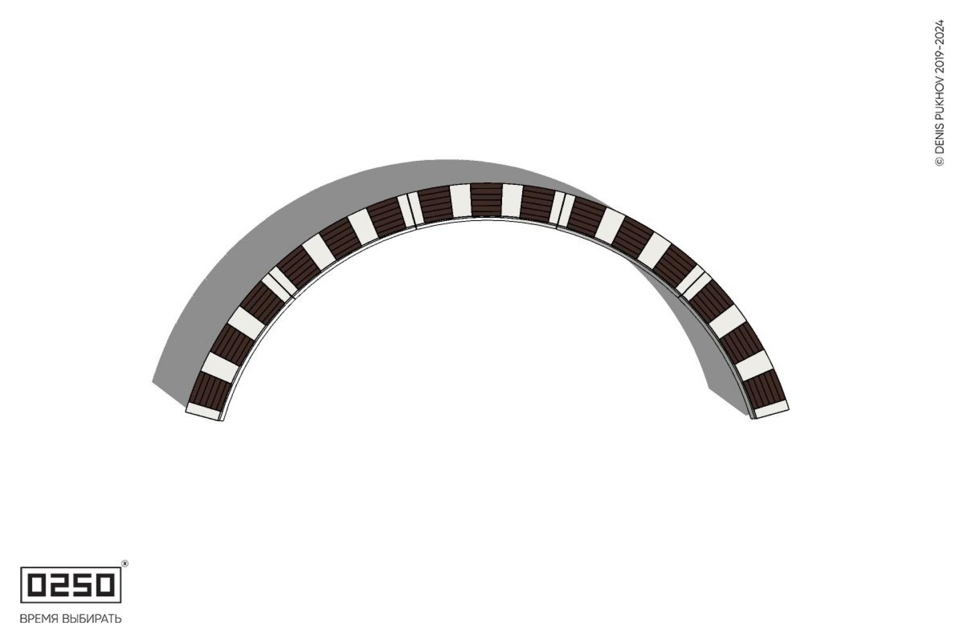 Скамейка дуговая пятипролетная большого радиуса на блоке  Уличная Скамейка дуговая пятипролетная большого радиуса на блоке производство 0250, module