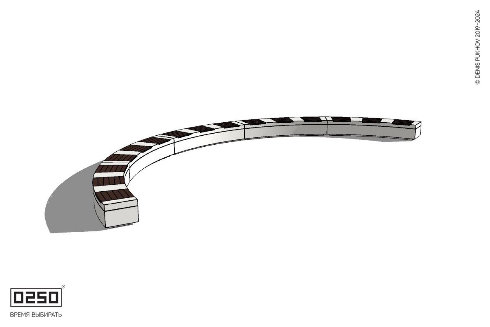 Уличная Скамейка дуговая пятипролетная большого радиуса на блоке производство 0250 Уличная Скамейка дуговая пятипролетная большого радиуса на блоке производство 0250