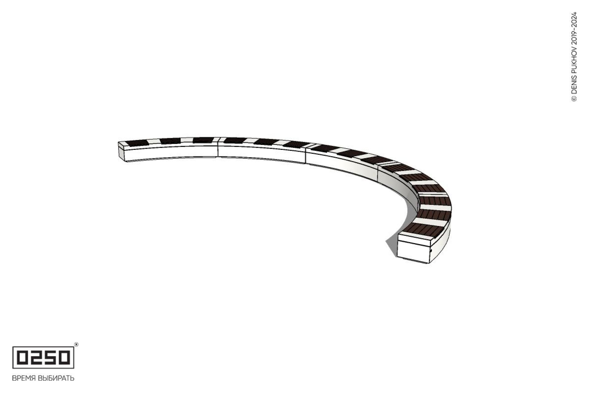 Уличная Скамейка дуговая пятипролетная большого радиуса на блоке производство 0250 Уличная Скамейка дуговая пятипролетная большого радиуса на блоке производство 0250