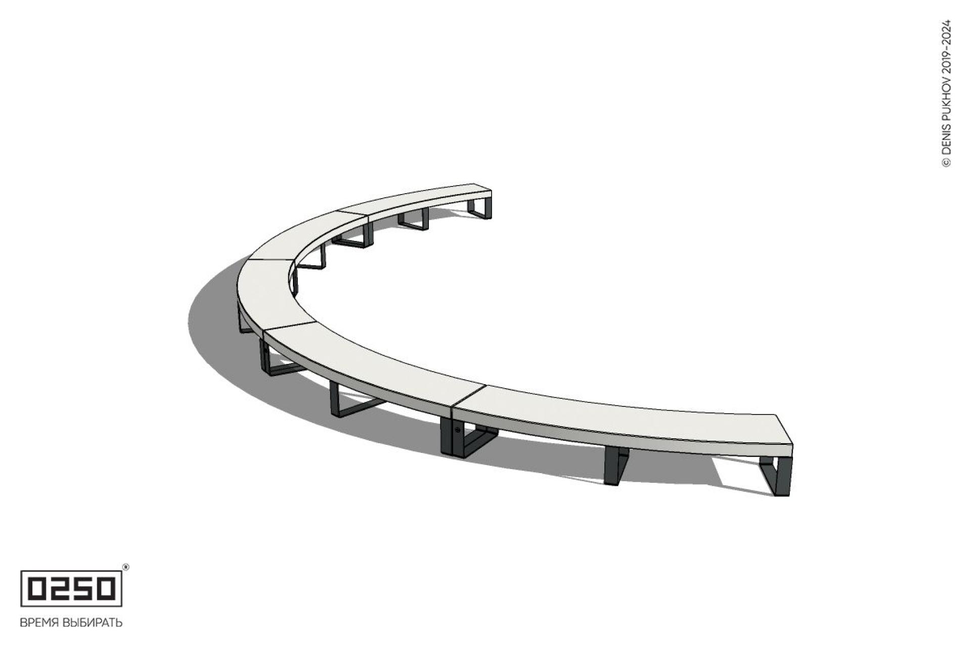 Уличная Бетонная дуговая скамейка большого радиуса пятипролетная на ножках производство 0250