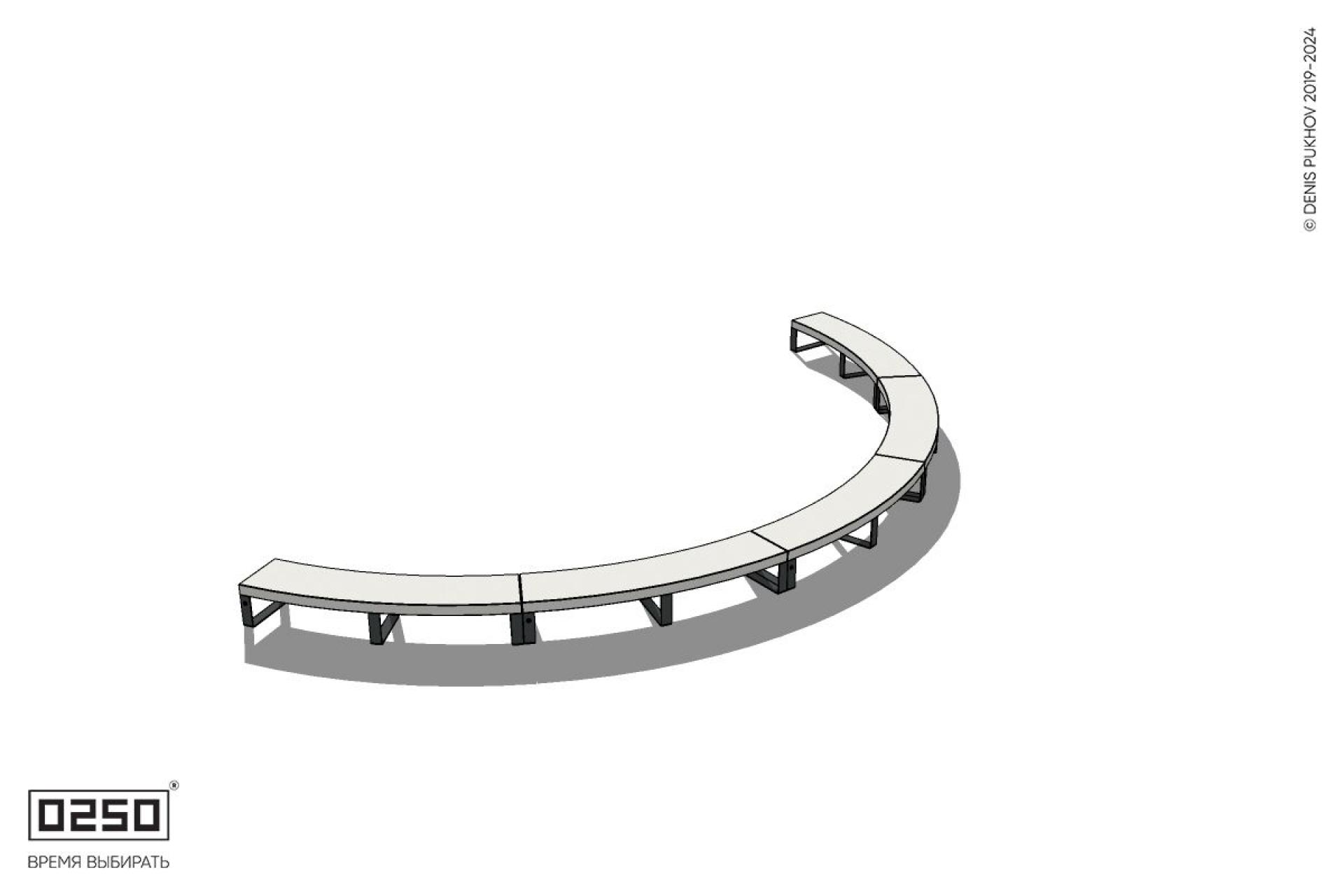 Уличная Бетонная дуговая скамейка большого радиуса пятипролетная на ножках производство 0250