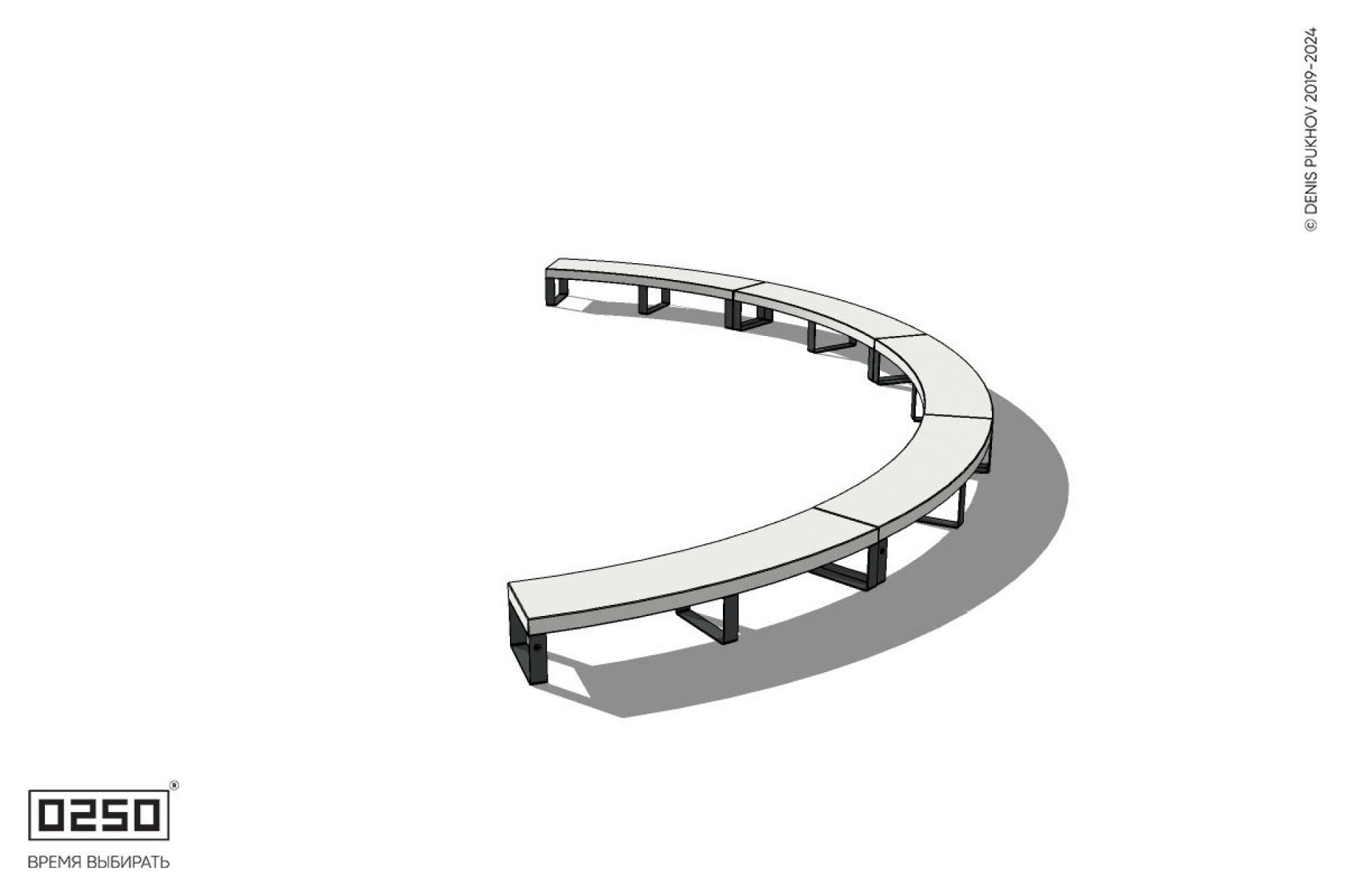 Уличная Бетонная дуговая скамейка большого радиуса пятипролетная на ножках производство 0250