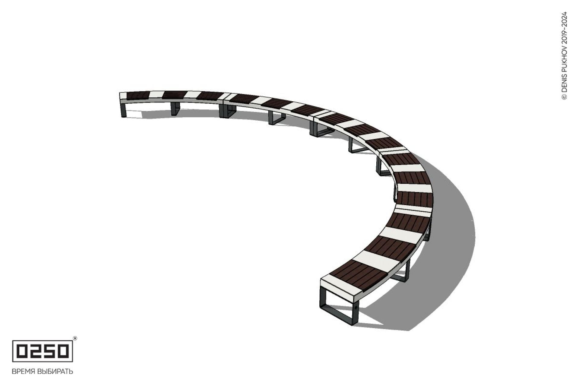 Уличная Скамейка дуговая пятипролетная большого радиуса на ножках производство 0250, module