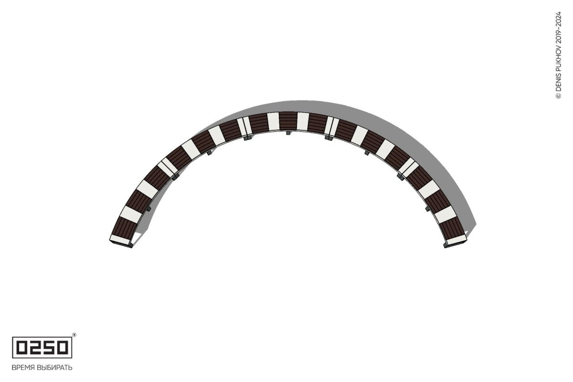 Уличная Скамейка дуговая пятипролетная большого радиуса на ножках производство 0250