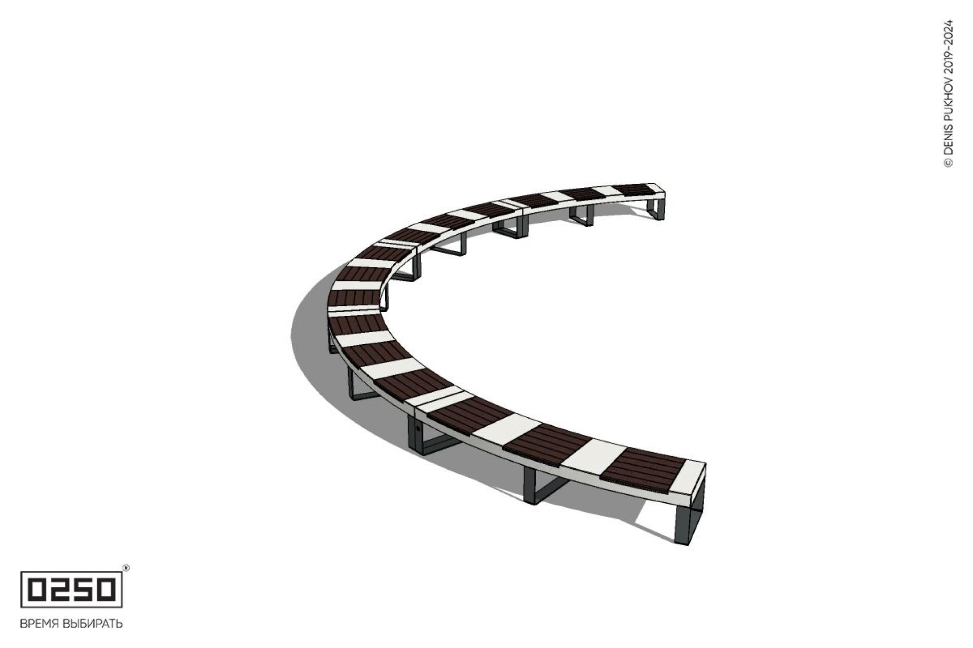 Уличная Скамейка дуговая пятипролетная большого радиуса на ножках производство 0250