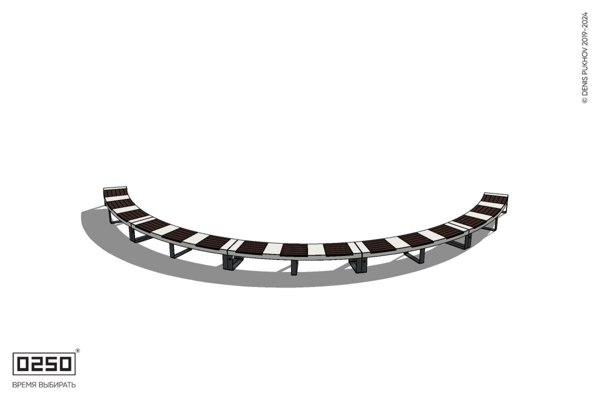 Уличная Скамейка дуговая пятипролетная большого радиуса на ножках производство 0250