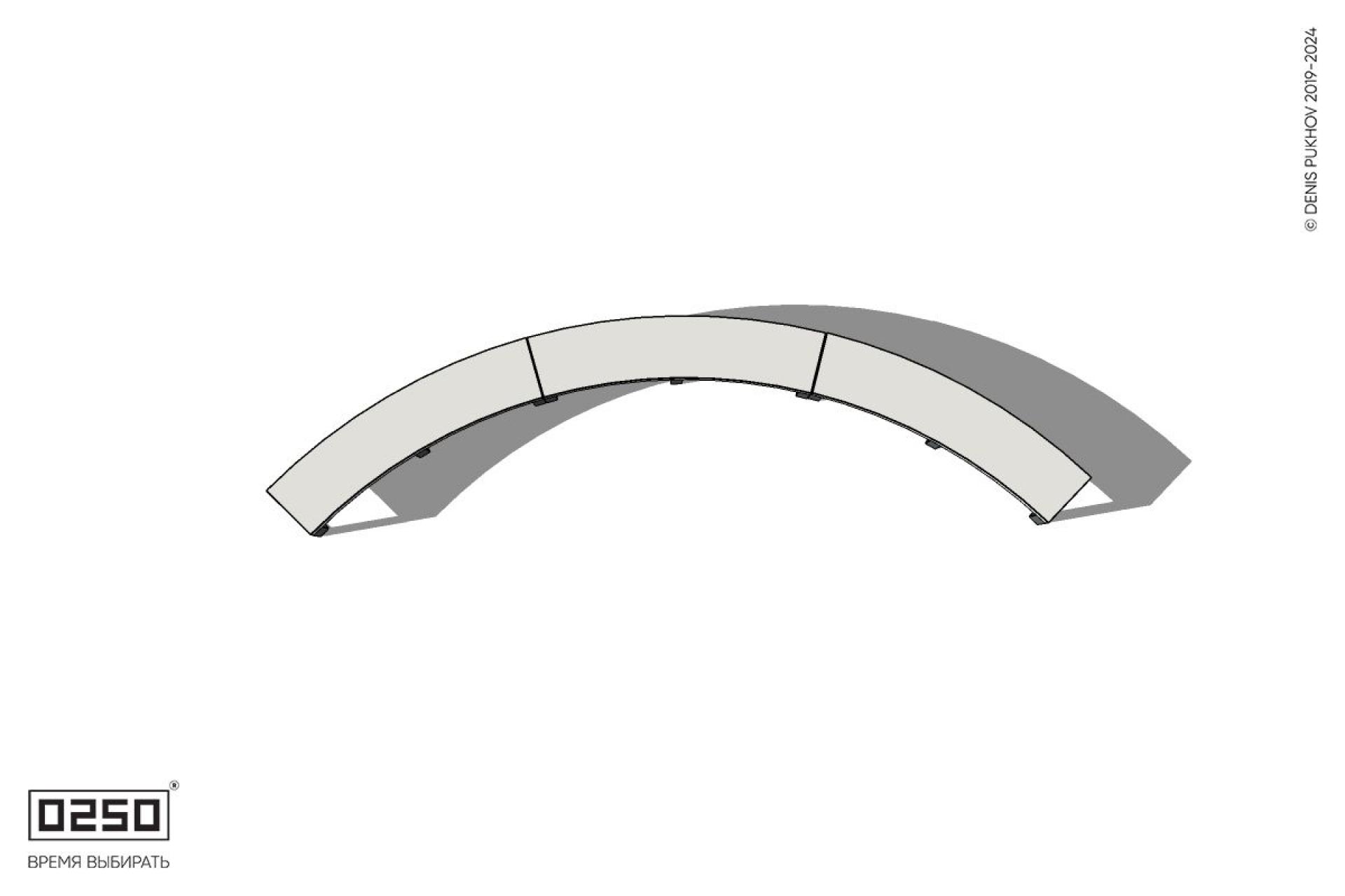 Уличная Бетонная дуговая скамейка большого радиуса трехпролетная на ножках производство 0250, module