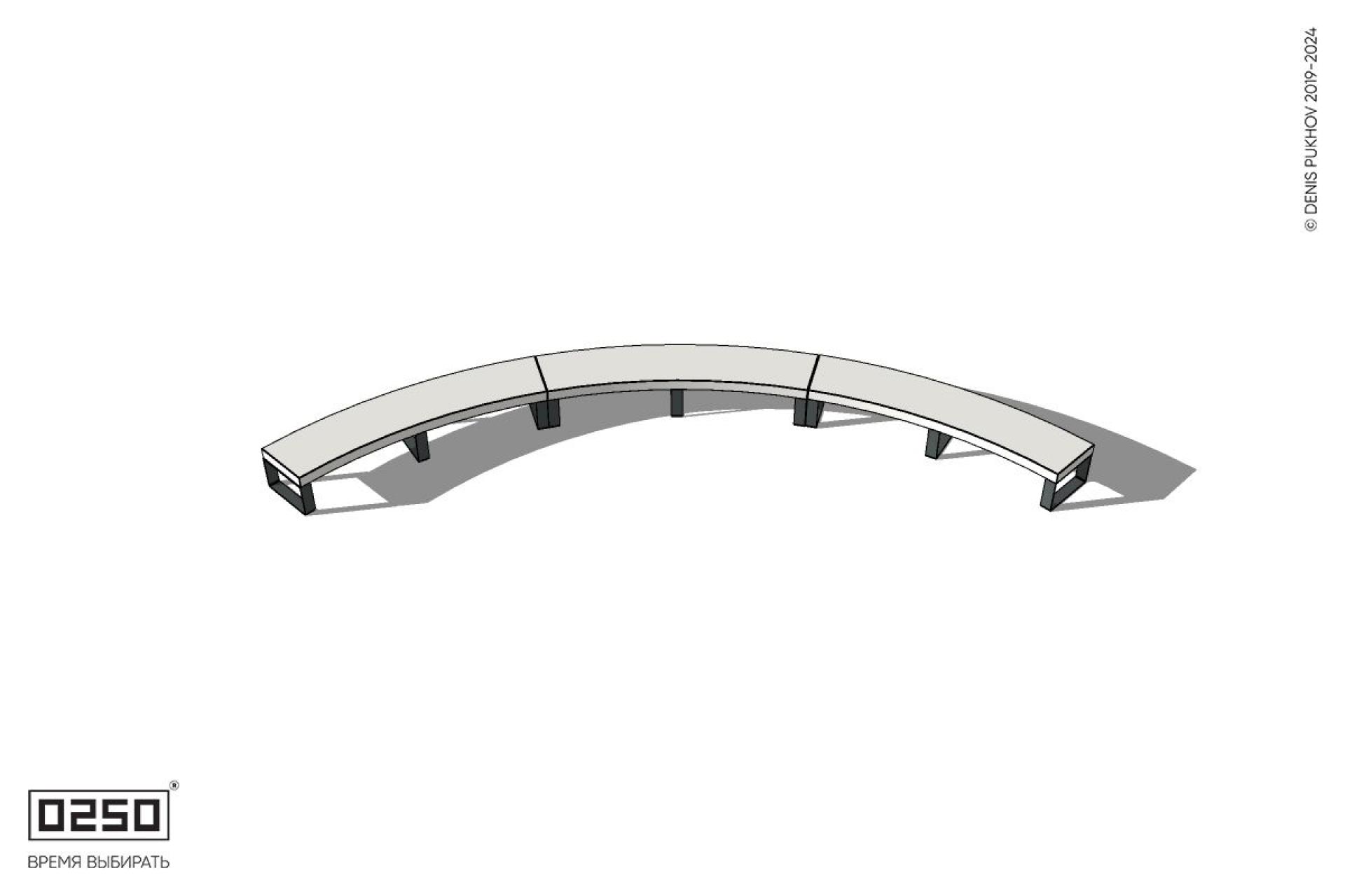 Уличная Бетонная дуговая скамейка большого радиуса трехпролетная на ножках производство 0250