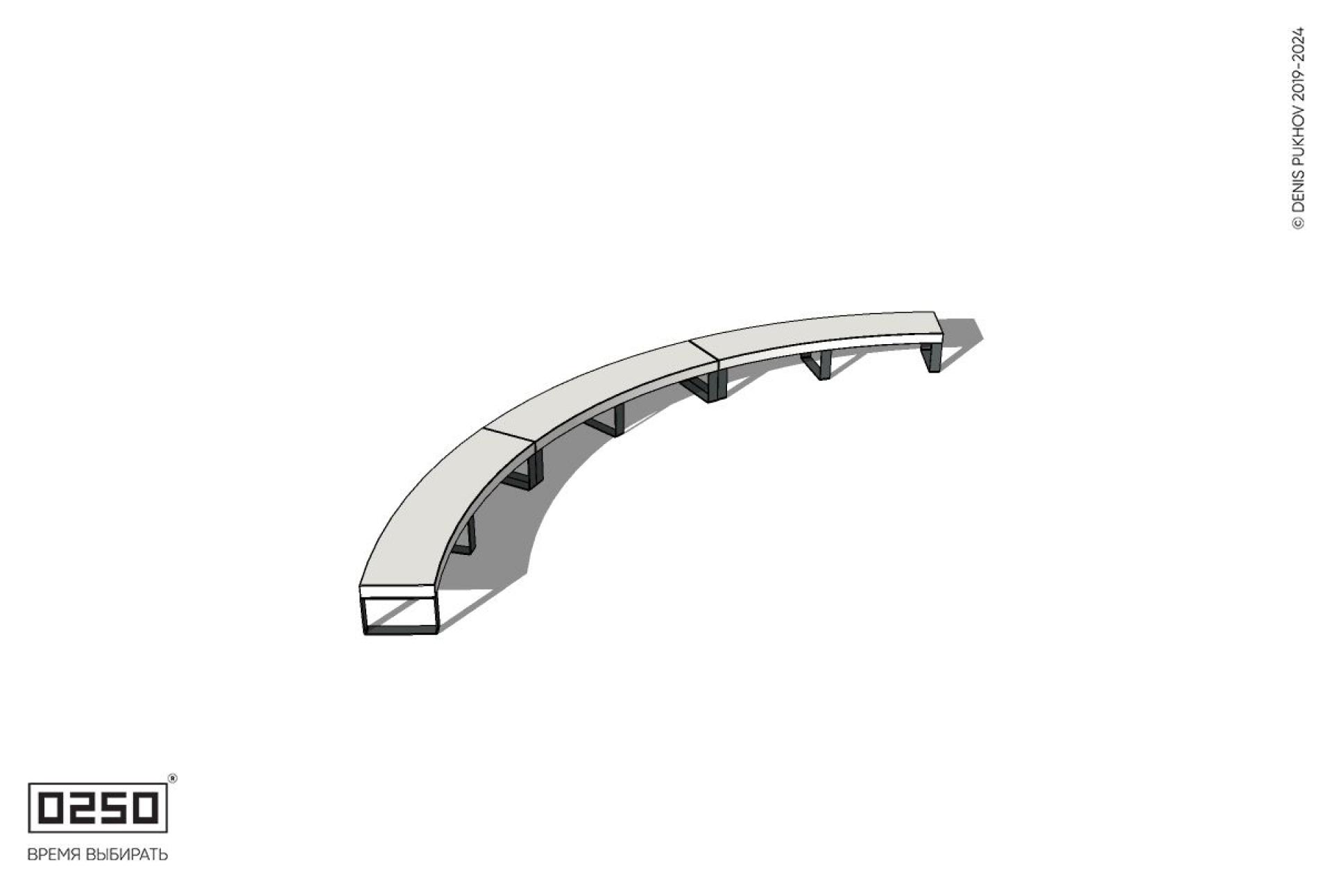 Уличная Бетонная дуговая скамейка большого радиуса трехпролетная на ножках производство 0250