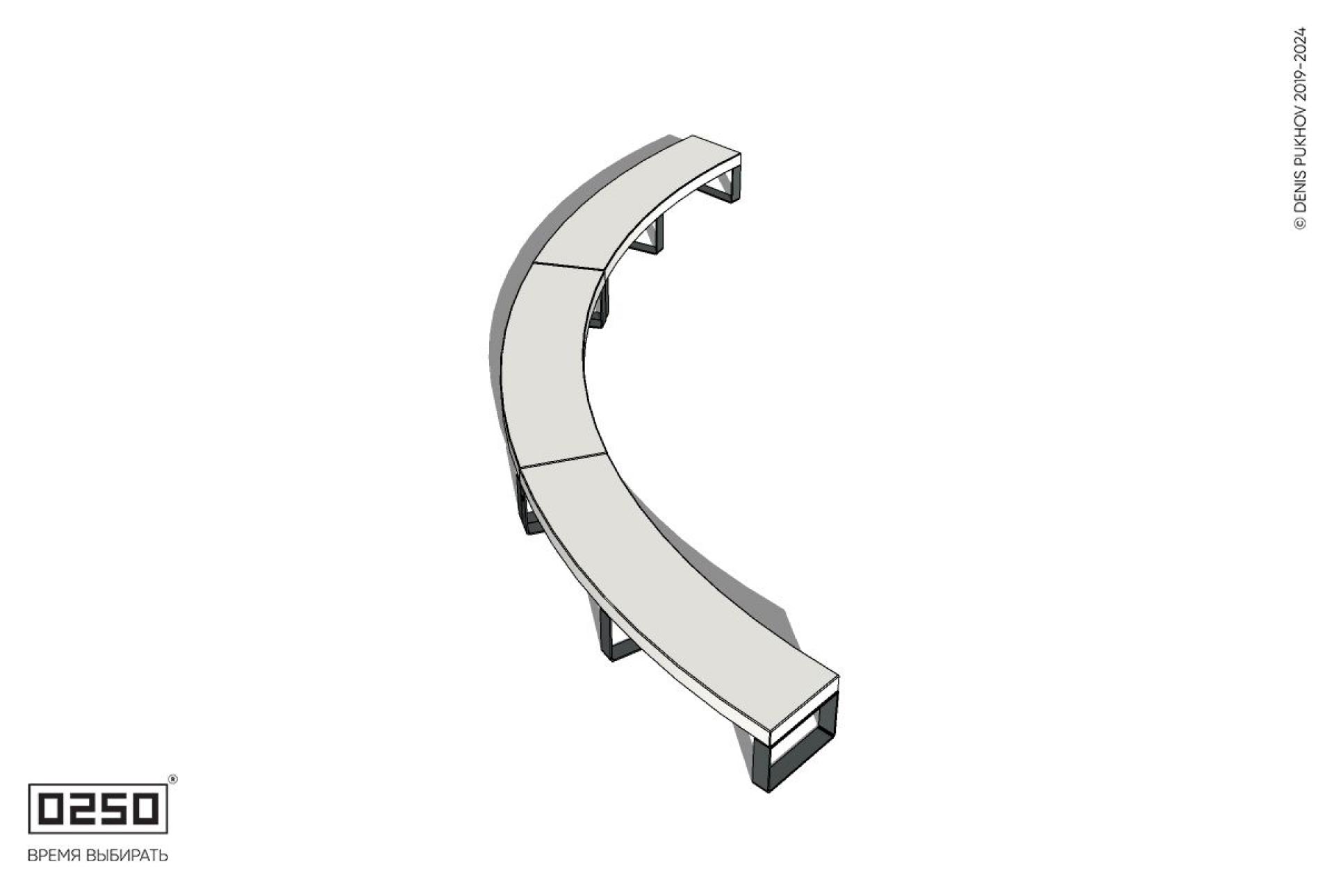 Уличная Бетонная дуговая скамейка большого радиуса трехпролетная на ножках производство 0250