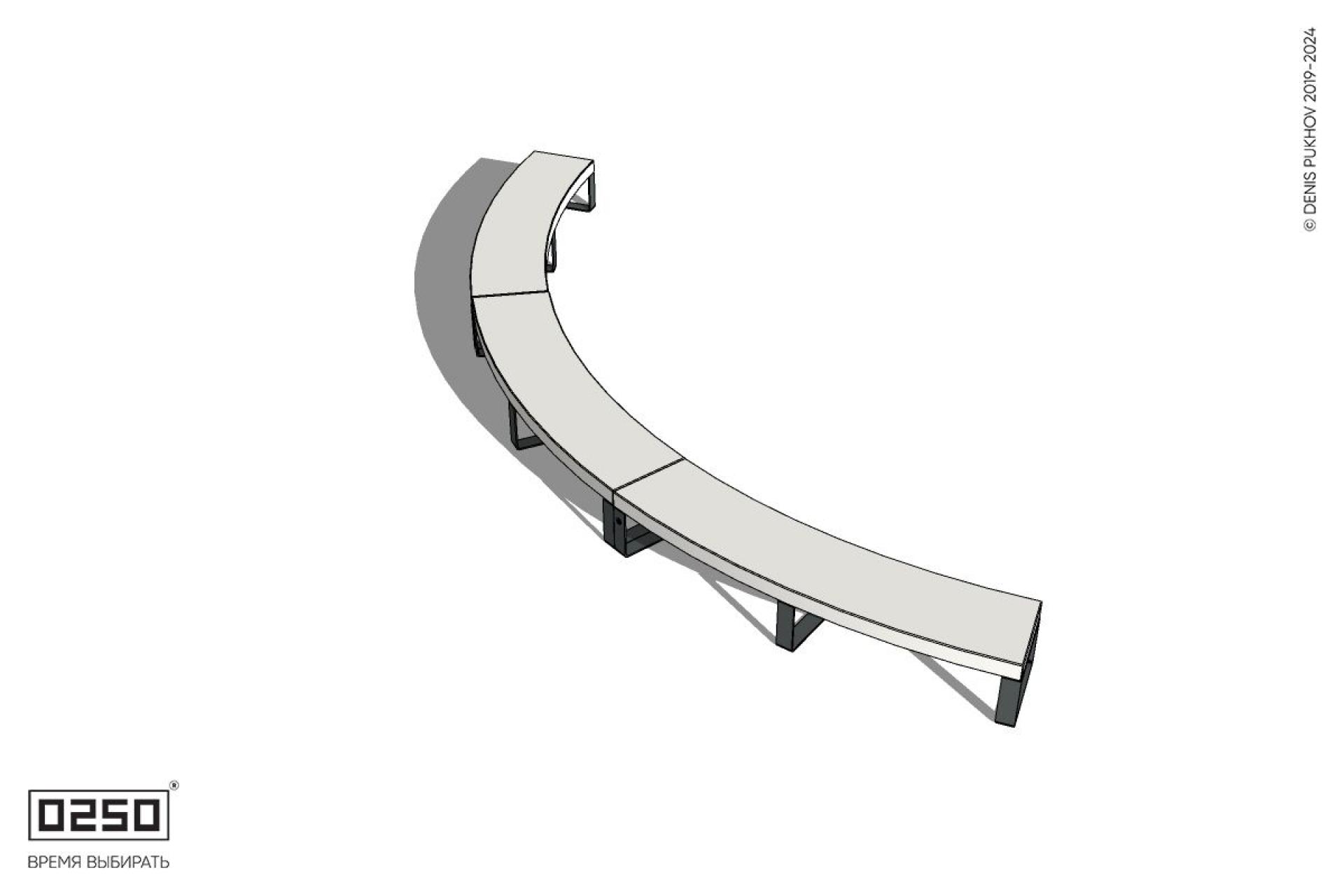 Уличная Бетонная дуговая скамейка большого радиуса трехпролетная на ножках производство 0250