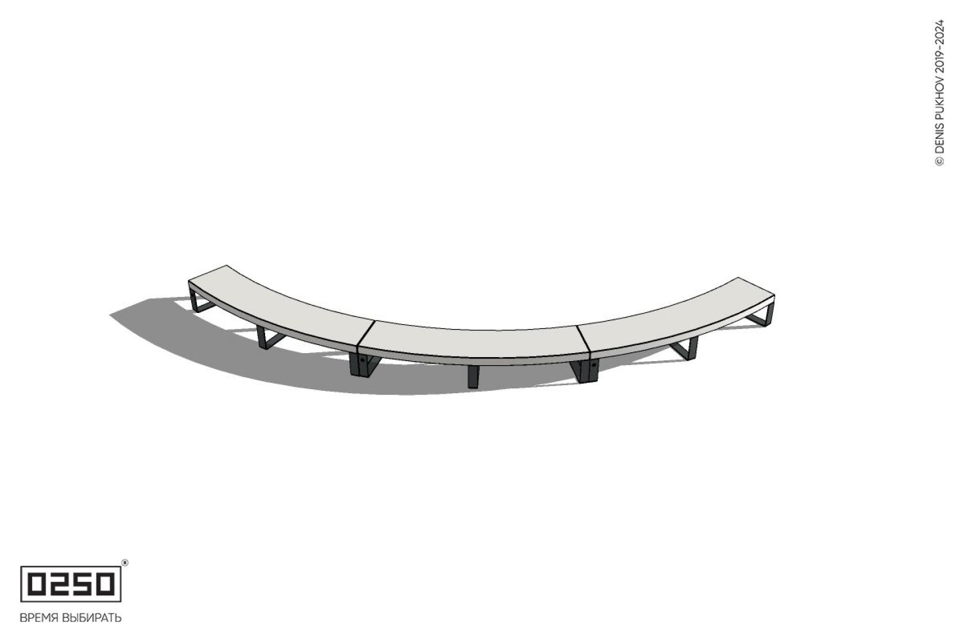 Уличная Бетонная дуговая скамейка большого радиуса трехпролетная на ножках производство 0250