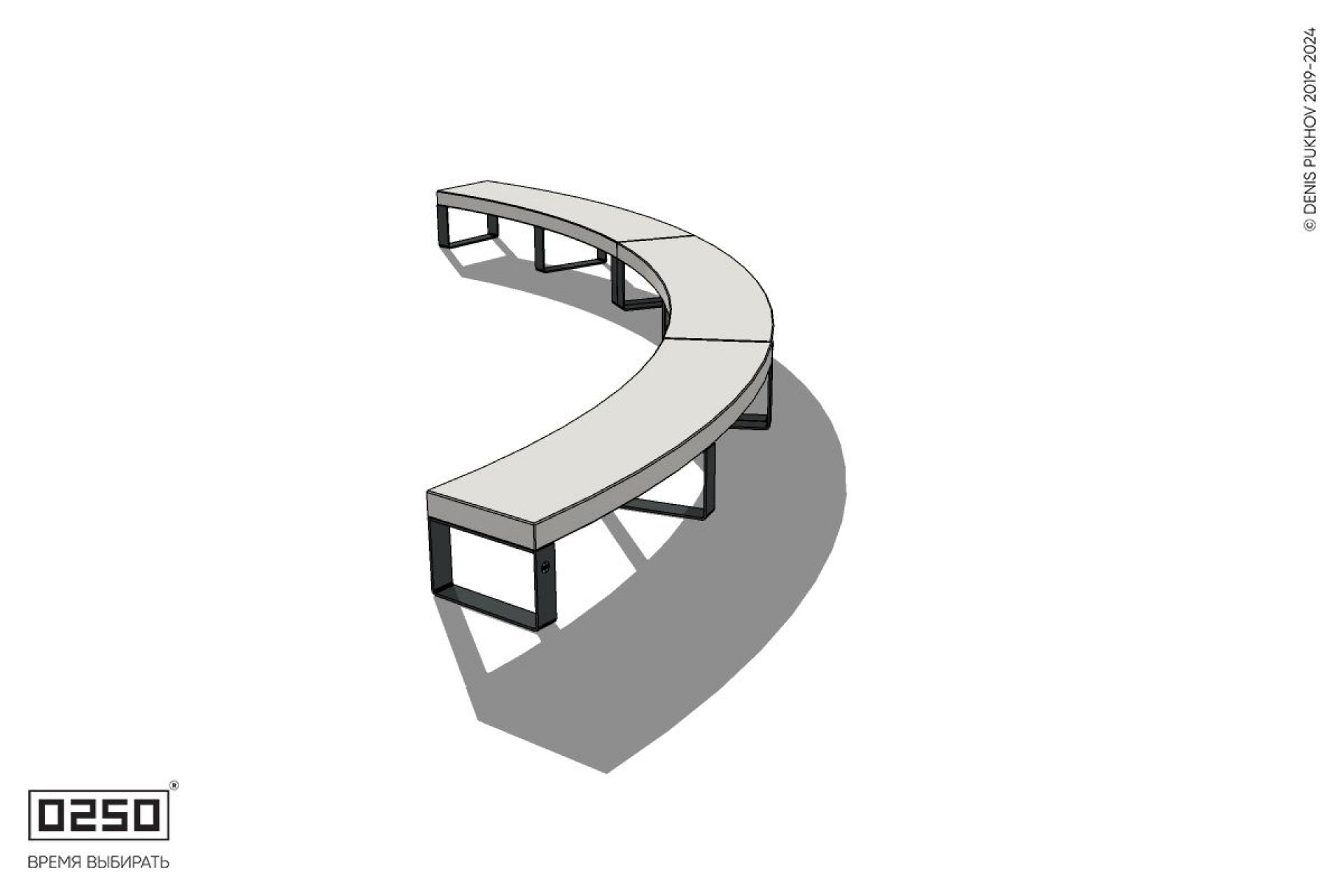 Уличная Бетонная дуговая скамейка большого радиуса трехпролетная на ножках производство 0250