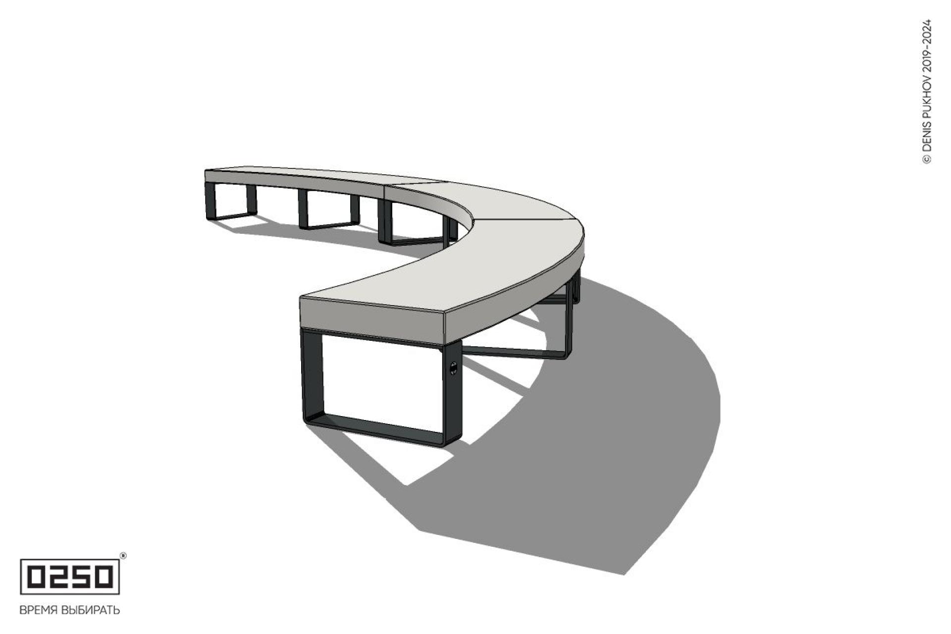 Уличная Бетонная дуговая скамейка большого радиуса трехпролетная на ножках производство 0250