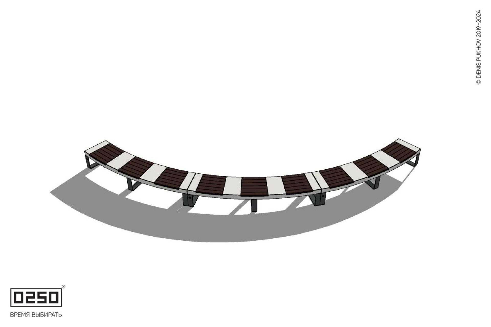 Уличная Скамейка дуговая трехпролетная большого радиуса на ножках производство 0250, module