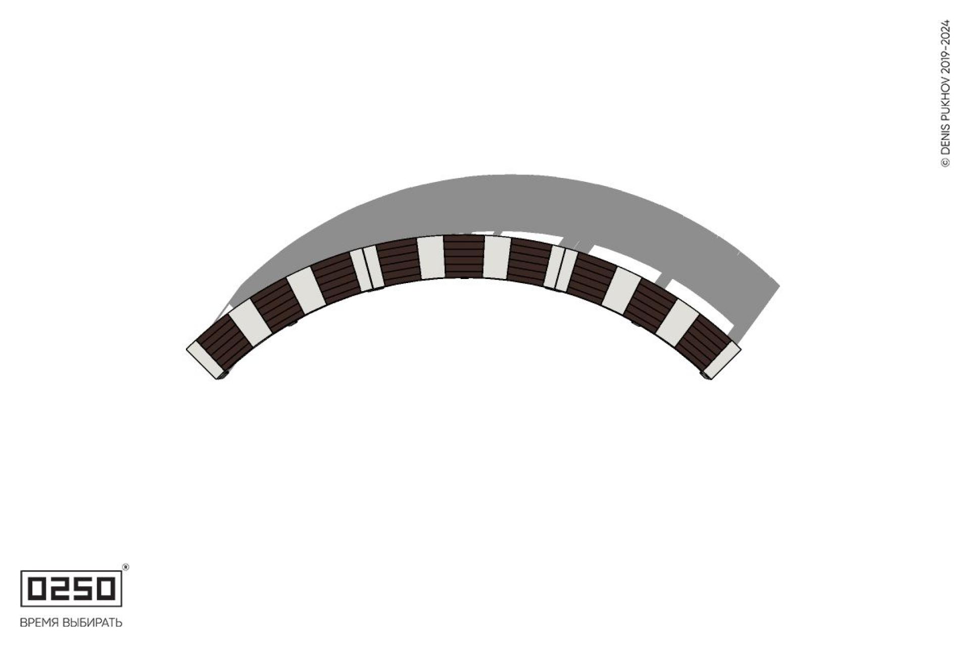 Уличная Скамейка дуговая трехпролетная большого радиуса на ножках производство 0250