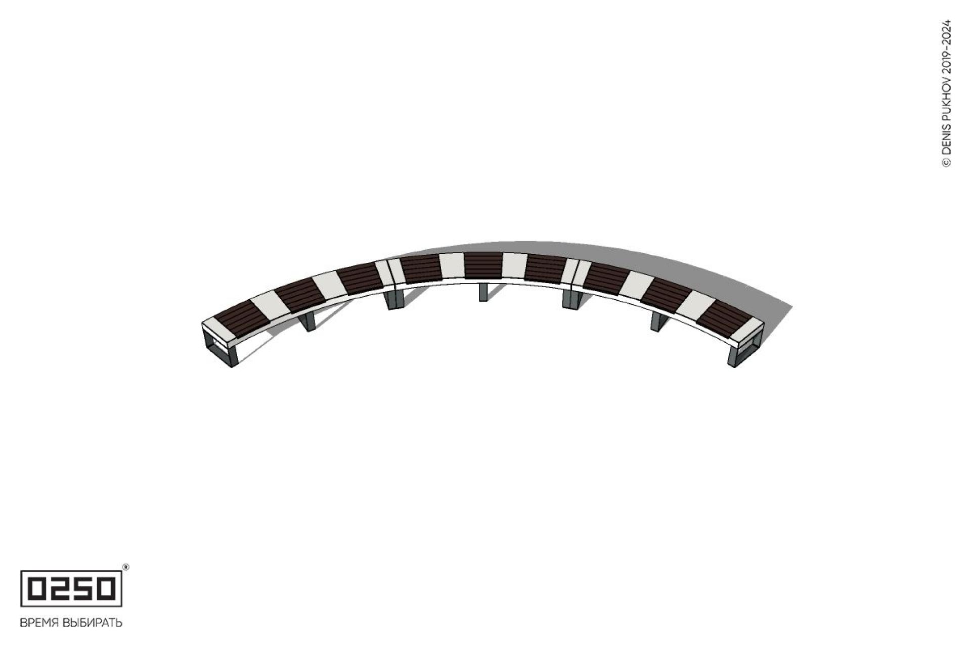 Уличная Скамейка дуговая трехпролетная большого радиуса на ножках производство 0250