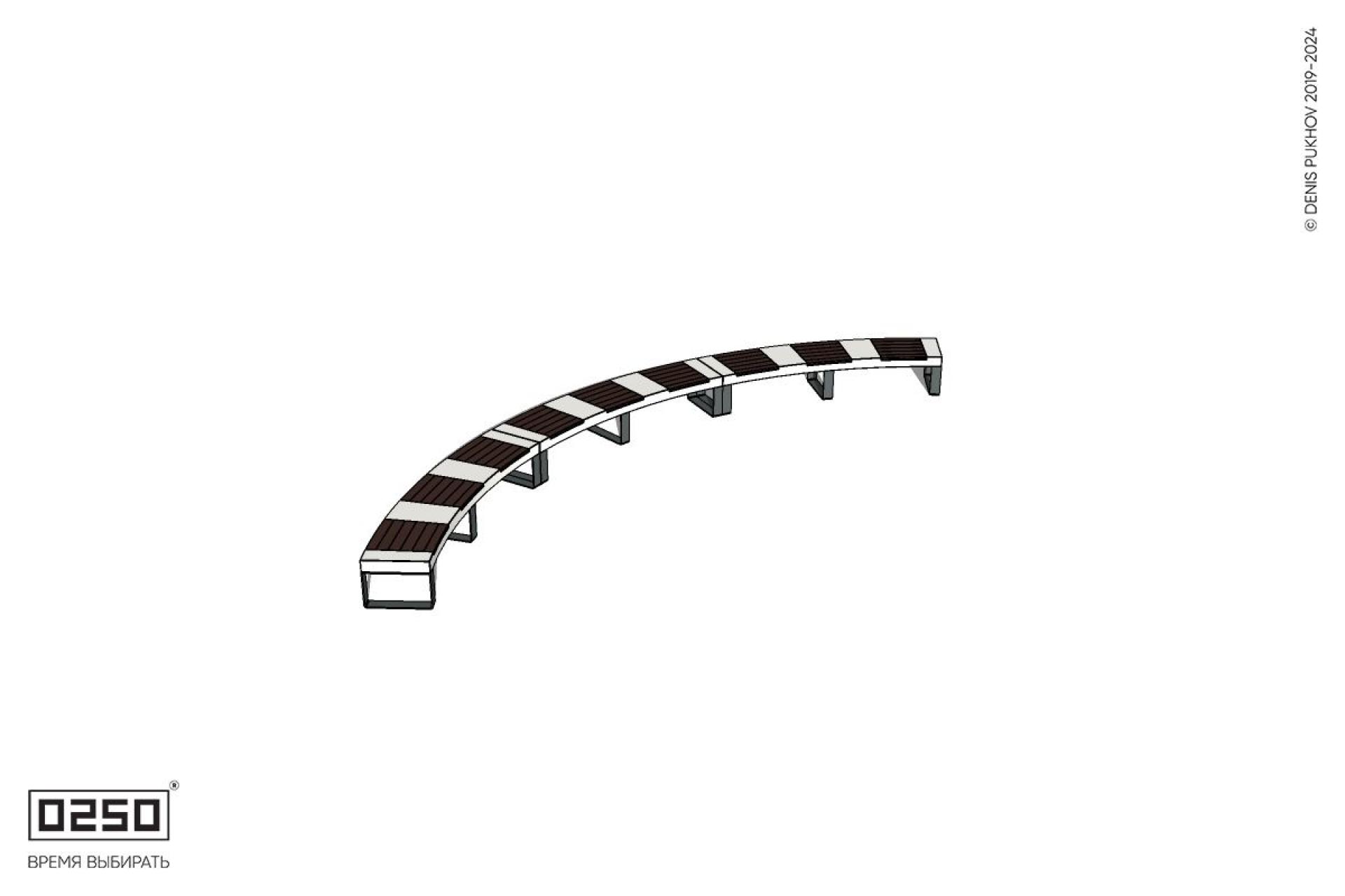 Уличная Скамейка дуговая трехпролетная большого радиуса на ножках производство 0250