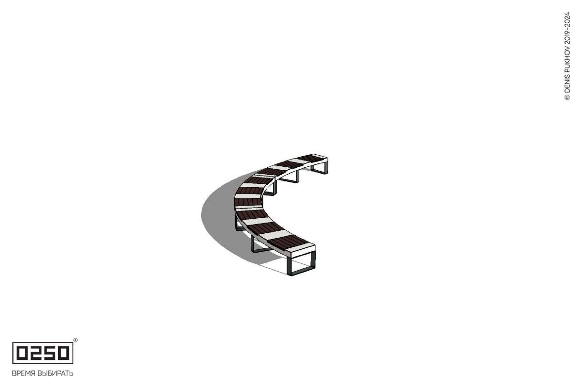 Уличная Скамейка дуговая трехпролетная большого радиуса на ножках производство 0250