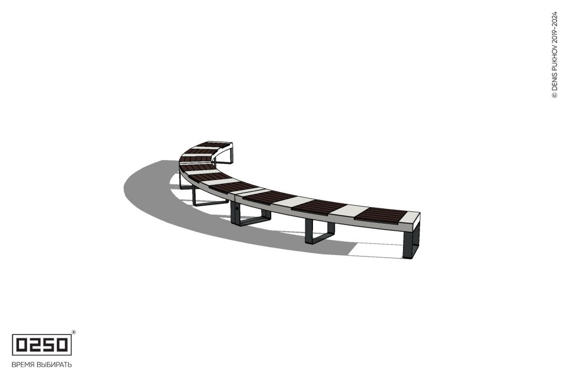 Уличная Скамейка дуговая трехпролетная большого радиуса на ножках производство 0250