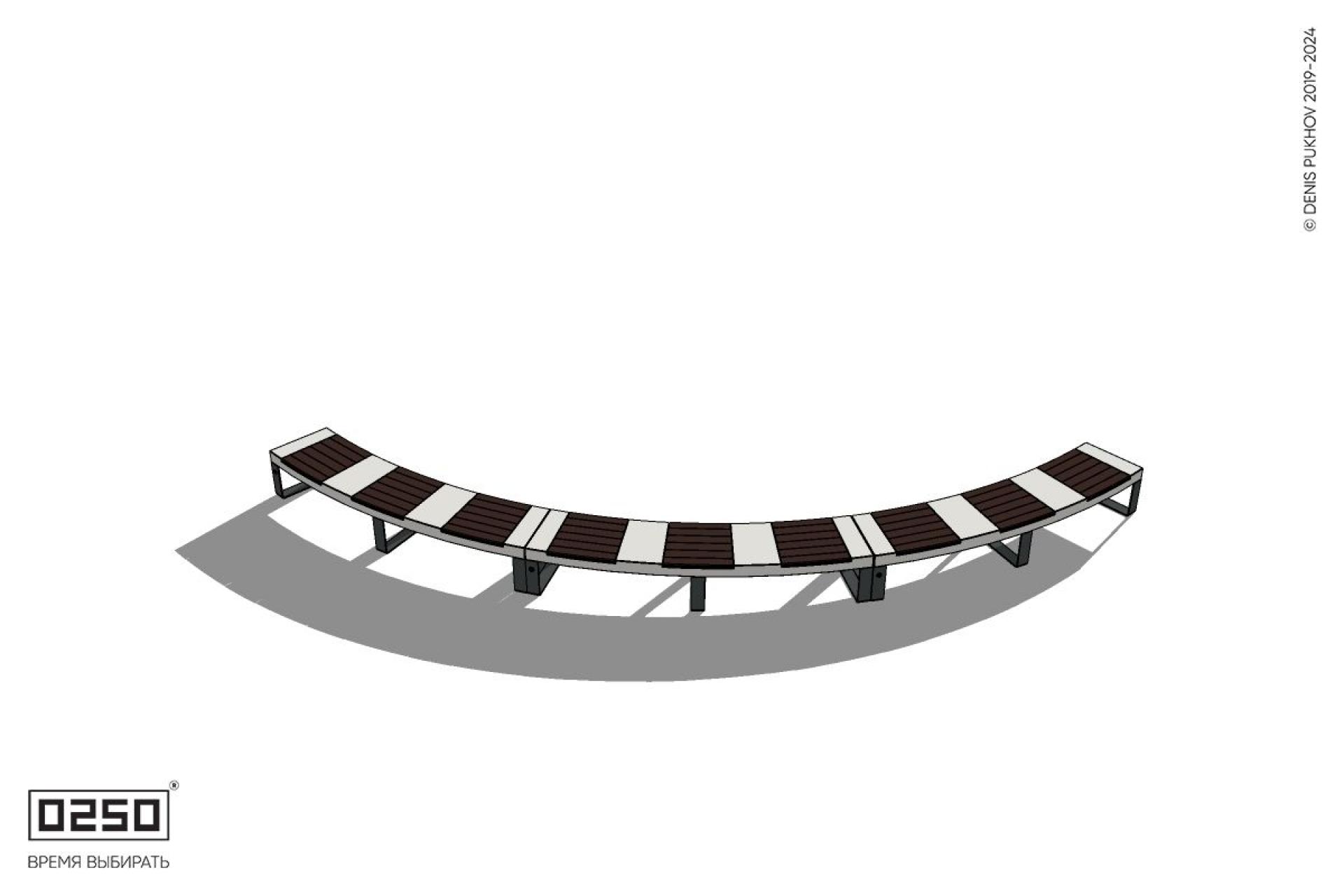 Уличная Скамейка дуговая трехпролетная большого радиуса на ножках производство 0250