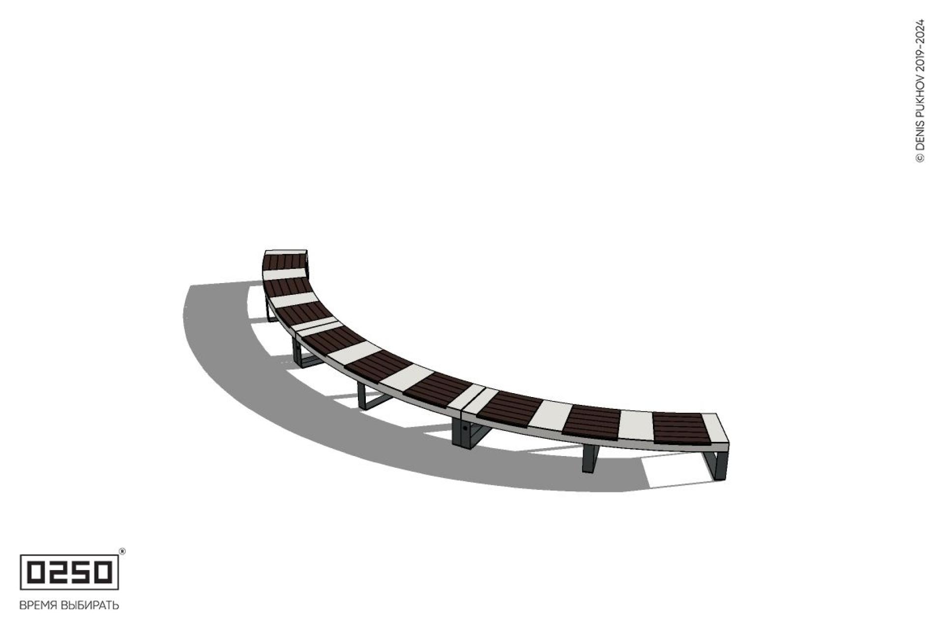 Уличная Скамейка дуговая трехпролетная большого радиуса на ножках производство 0250