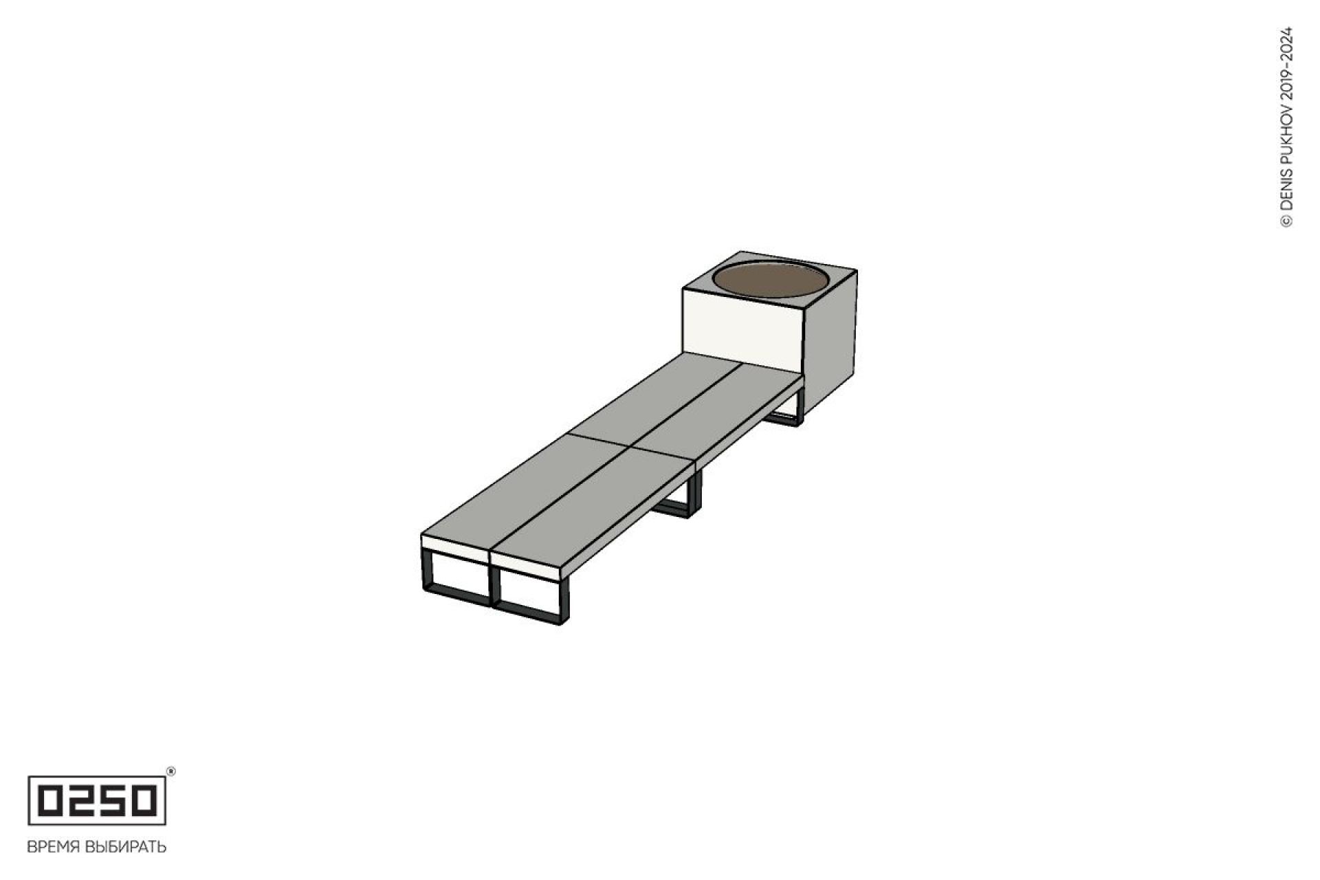Уличная Бетонная двухпролетная двухсторонняя скамейка на ножках с вазоном Кубэ 1100 производство 0250