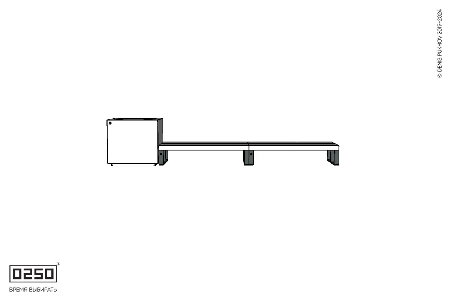 Уличная Бетонная двухпролетная двухсторонняя скамейка на ножках с вазоном Кубэ 1100 производство 0250