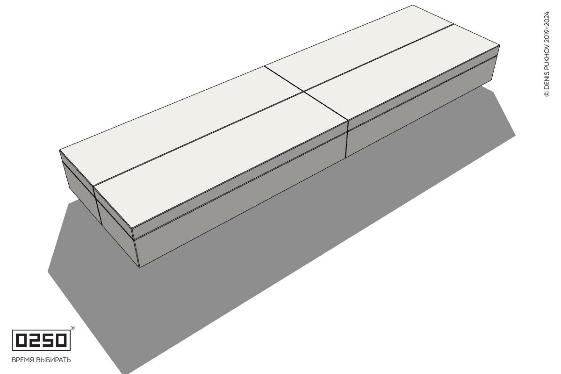 Уличная Бетонная двухпролетная двухсторонняя скамейка на блоке производство 0250 Уличная Бетонная двухпролетная двухсторонняя скамейка на блоке производство 0250